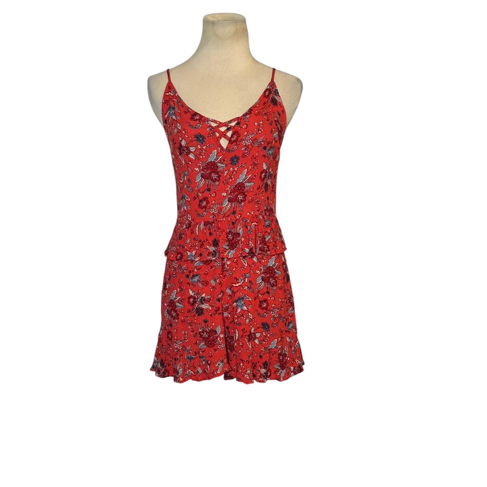 American Eagle Outfitters American Eagle red blue tank romper size 4 Size 27" / US 4 / IT 40 - 13 Thumbnail