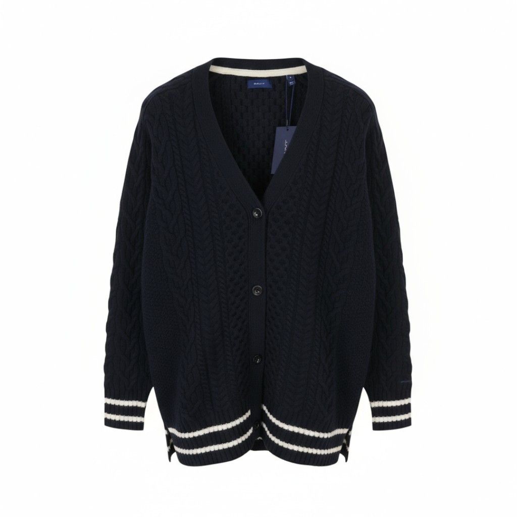 Gant ARAN CARDIGAN M Evening Blue Wool Jumper 87227 Size M / US 6-8 / IT 42-44 - 1 Thumbnail