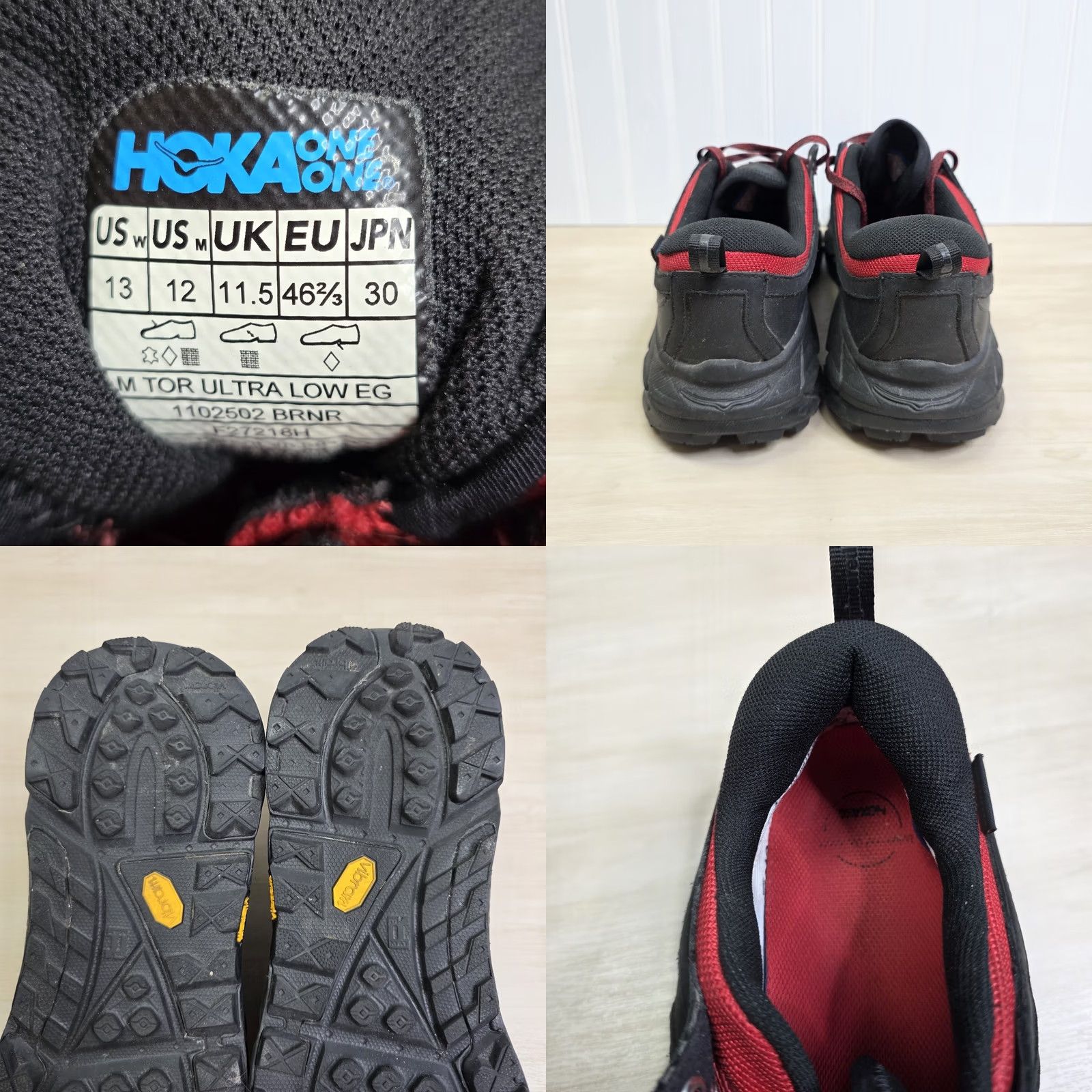 Vintage Hoka One One Engineered Garments Tor Ultra Low EG Black Red Size 12 Mens Athletic Sneaker Size US 12 / EU 45 - 8 Thumbnail