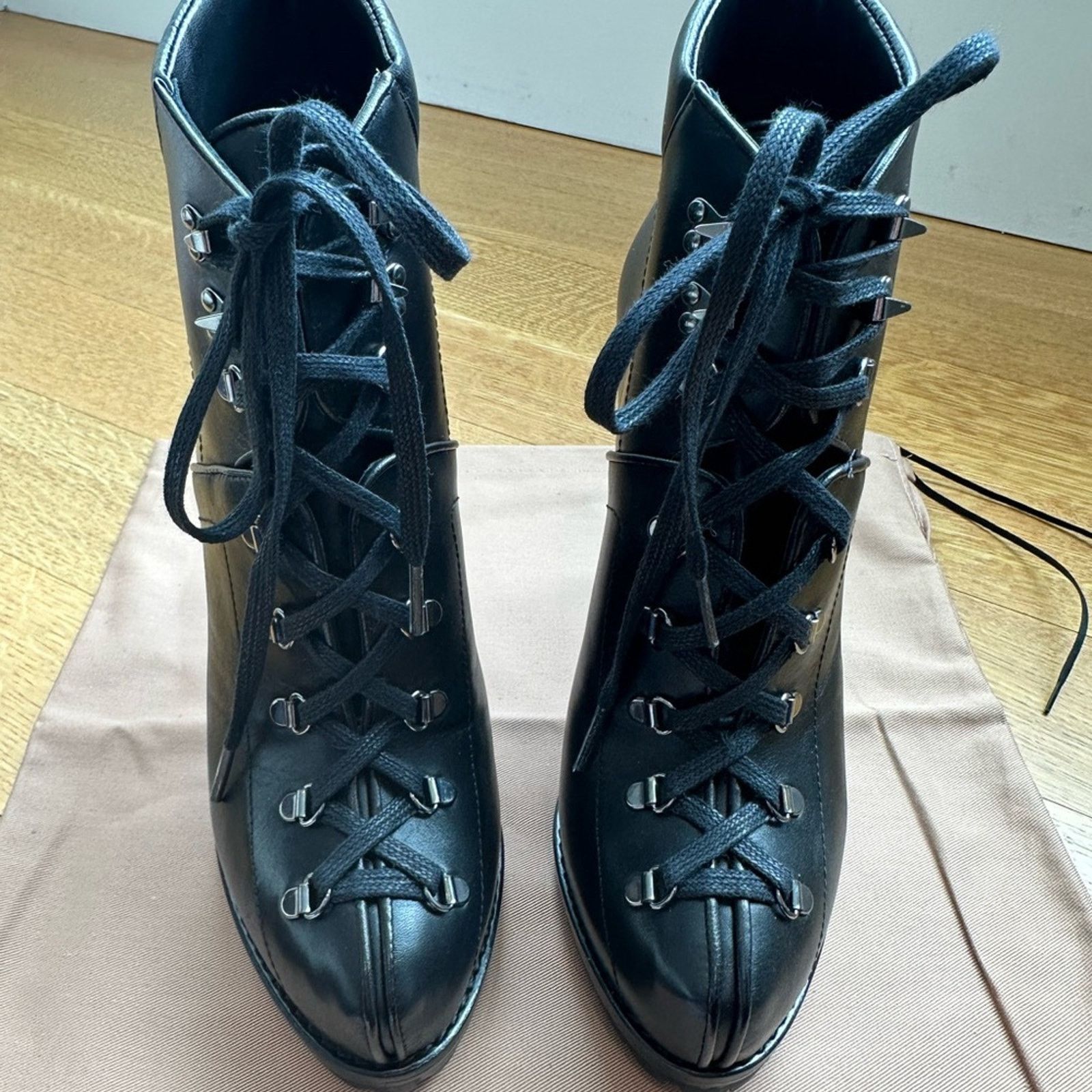 Alaia Black Leather Hiker Ankle Boots EU 38 US 8 Trek Stiletto Size US 8 / IT 38 - 4 Thumbnail