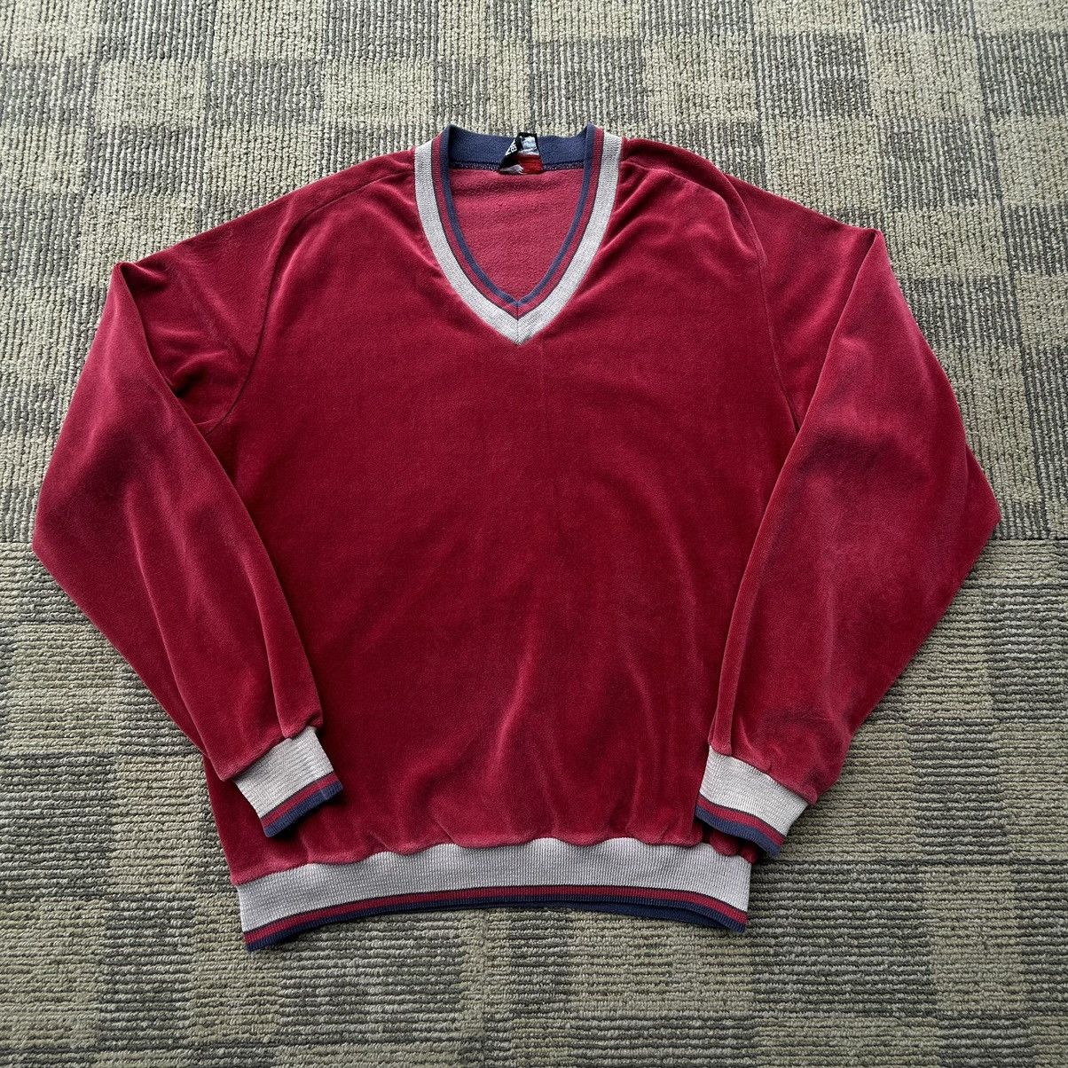 Vintage VTG 70’s Velour Red V-Neck Pullover Sweater Size M / US 6-8 / IT 42-44 - 1 Thumbnail