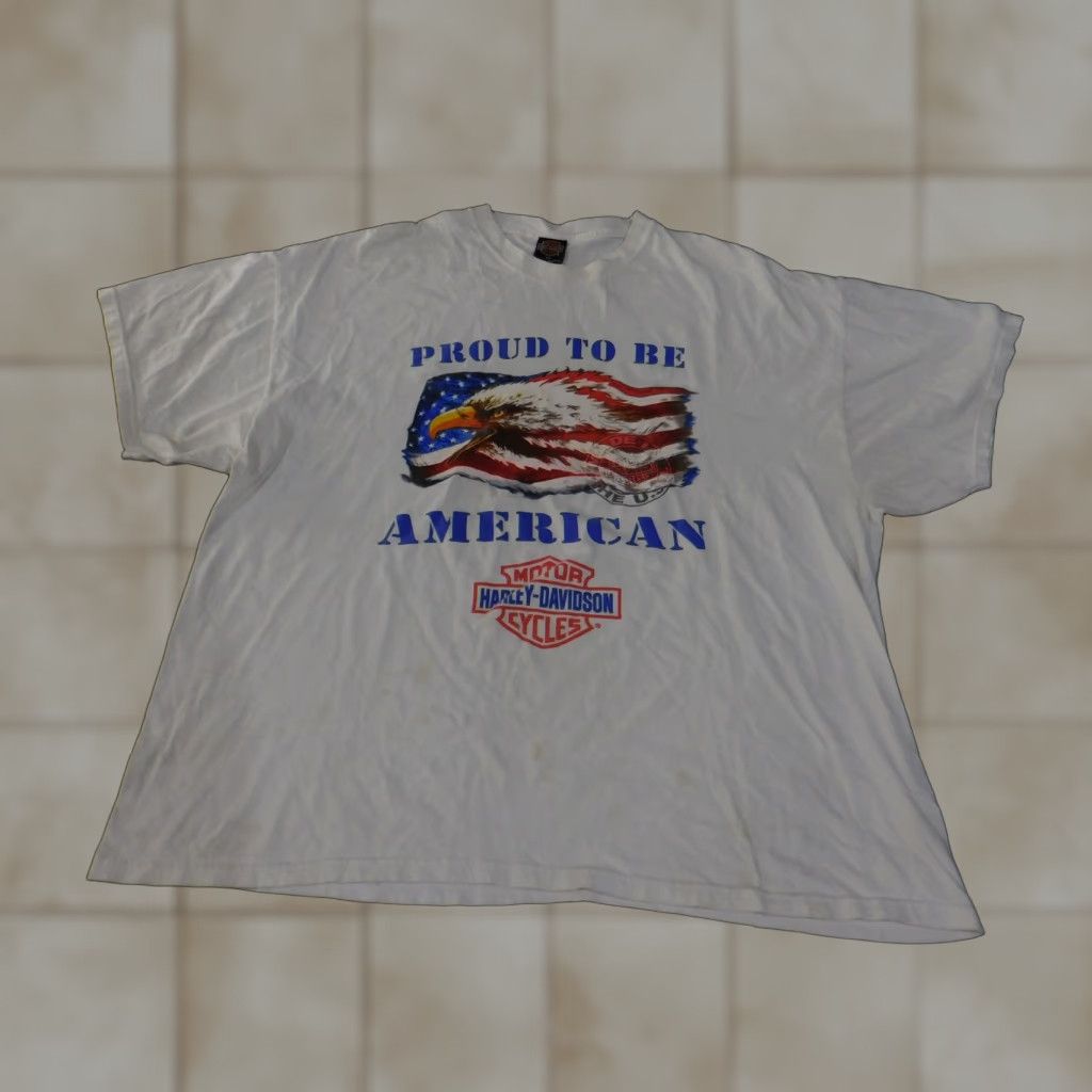Harley Davidson VINTAGE Harley-Davidson Shirt Mens 2XL Proud To Be American Eagle USA 90s Tee Size US XXL / EU 58 / 5 - 1 Thumbnail