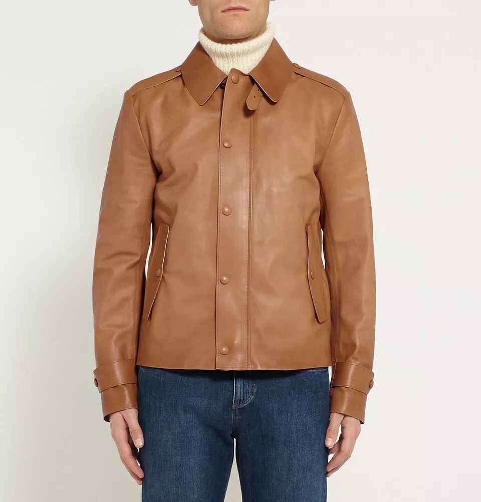 image of New Ralph Laurent Purple Label Calfskin Leather Coat Jacket in Brown, Men's (Size XL)