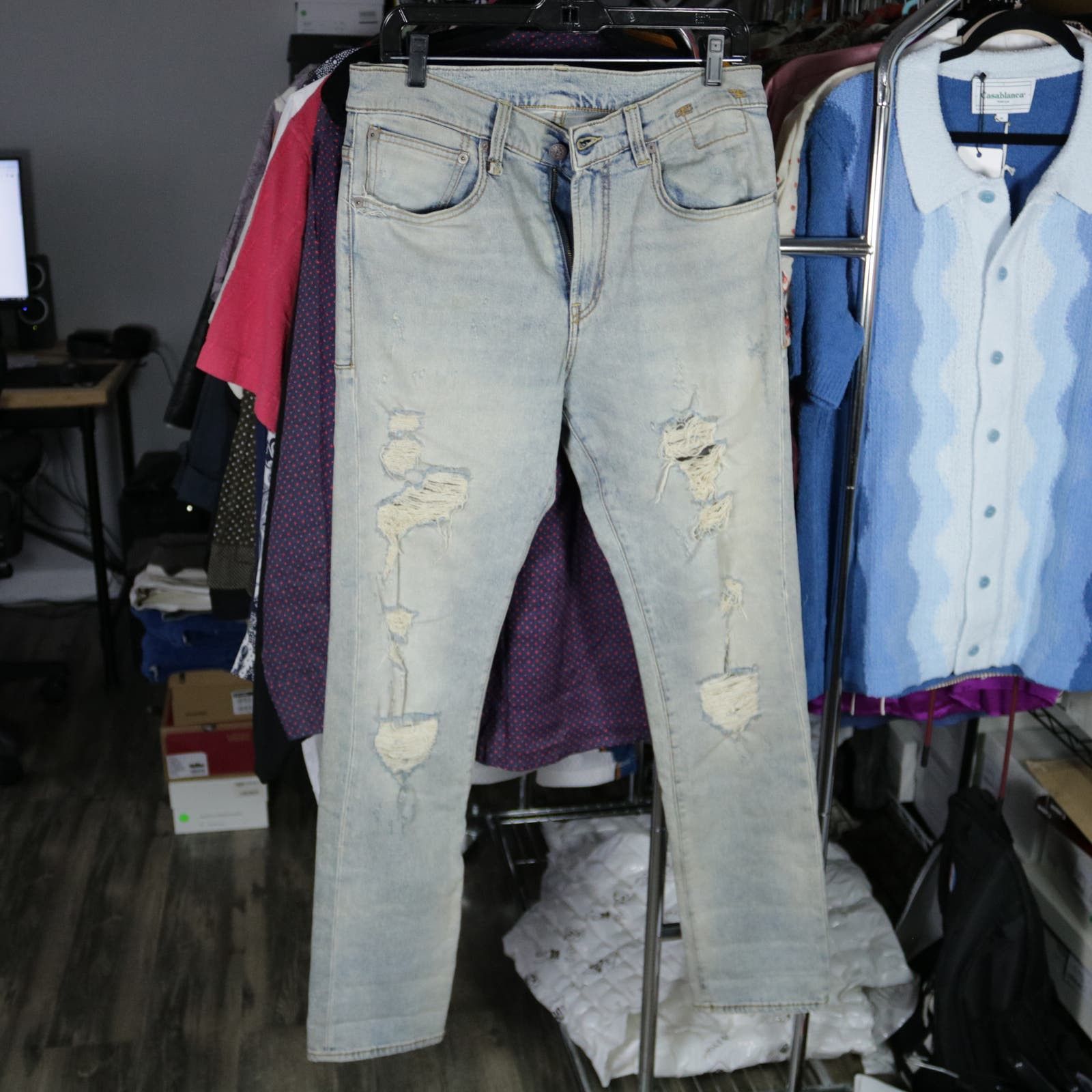image of R13 Men's Skate Jeans Leyton Distressed Size 32 Denim in Blue