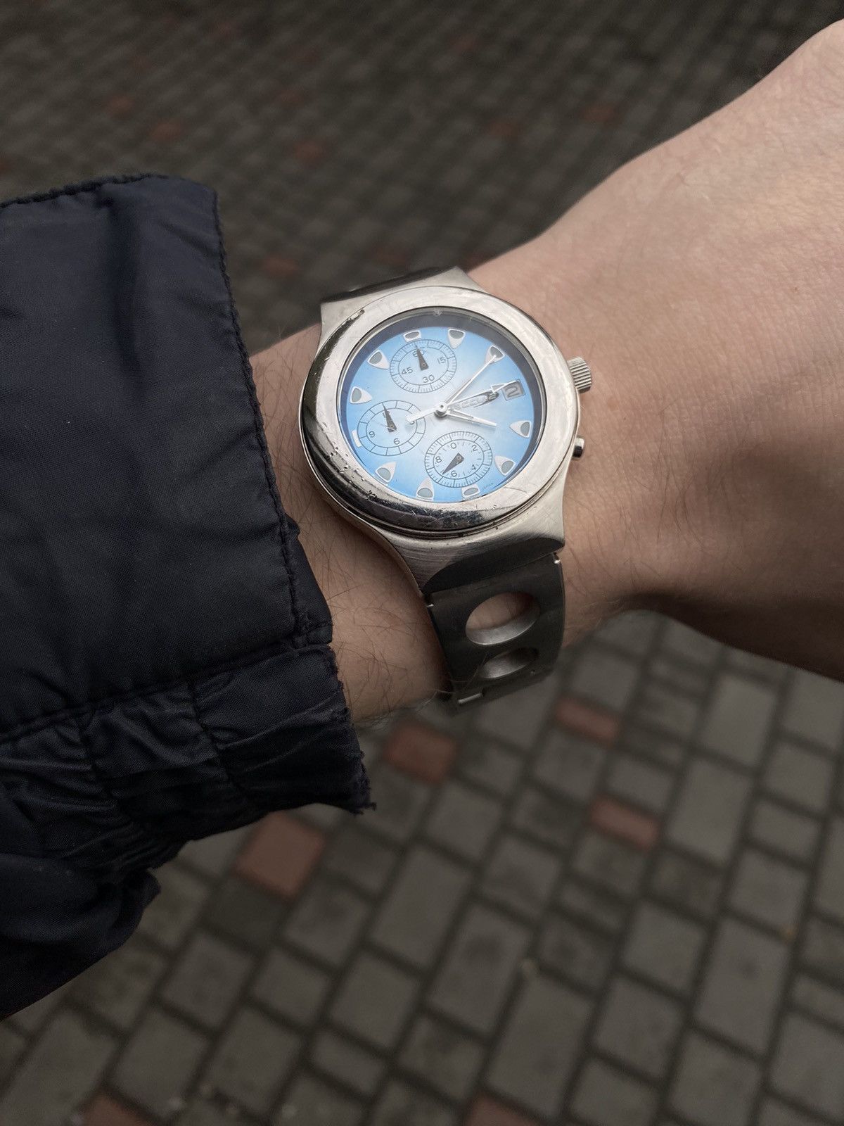 Japanese Brand × Vintage Sporty Chronograph Watch with Blue Dial, Japanese Brand Size ONE SIZE - 5 Thumbnail