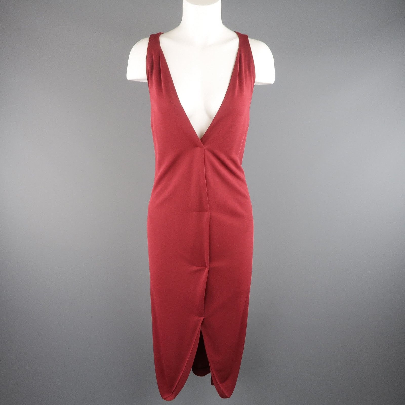 Yves Saint Laurent Size 14 Burgundy Viscose Blend V Neck Shift Dress Size XL / US 12-14 / IT 48-50 - 1 Thumbnail