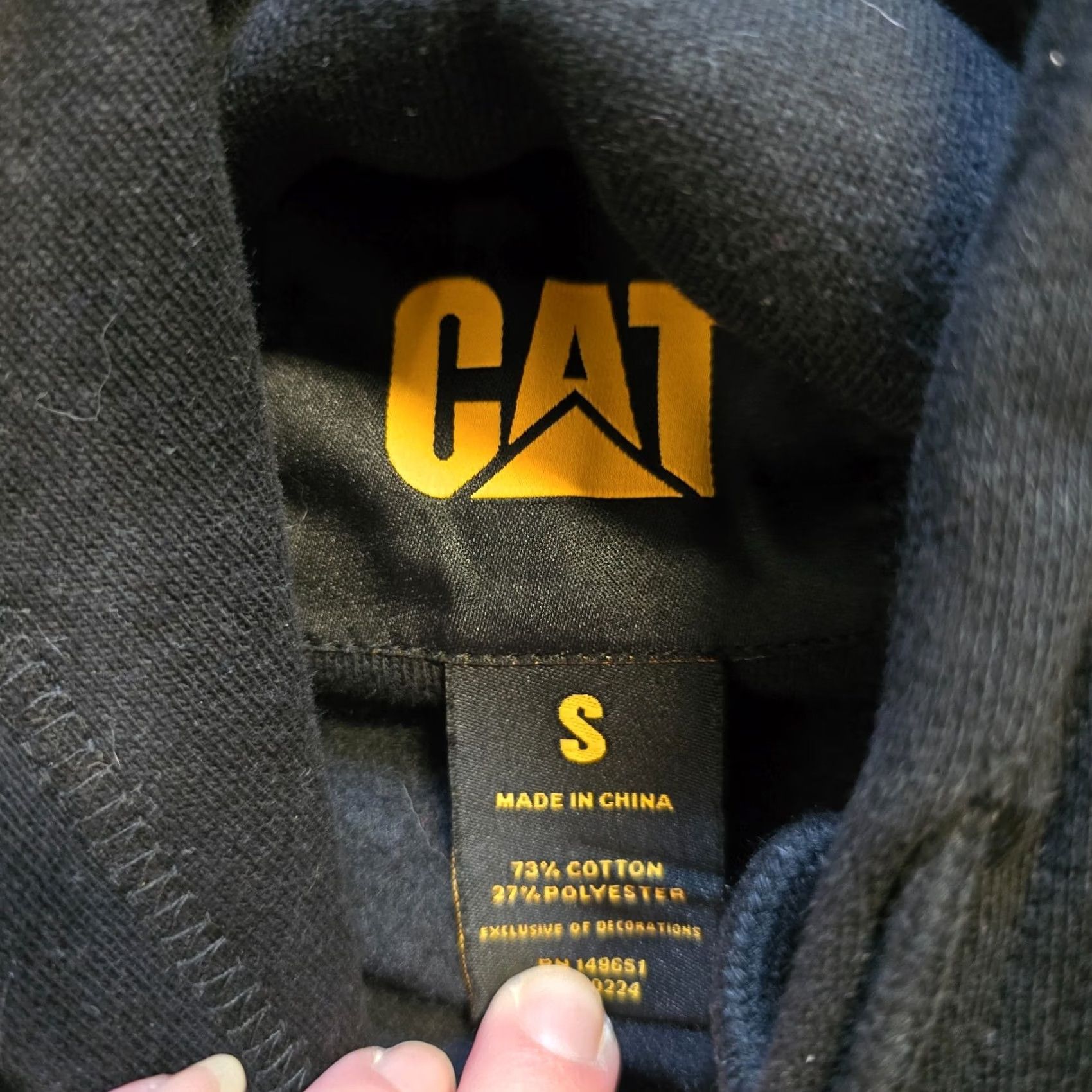 Vintage CAT Hoodie Men Small Black Yellow Embroidered Caterpillar Construction Embroidery Pockets Heavyweight Hooded Pullover Size US S / EU 44-46 / 1 - 4 Thumbnail