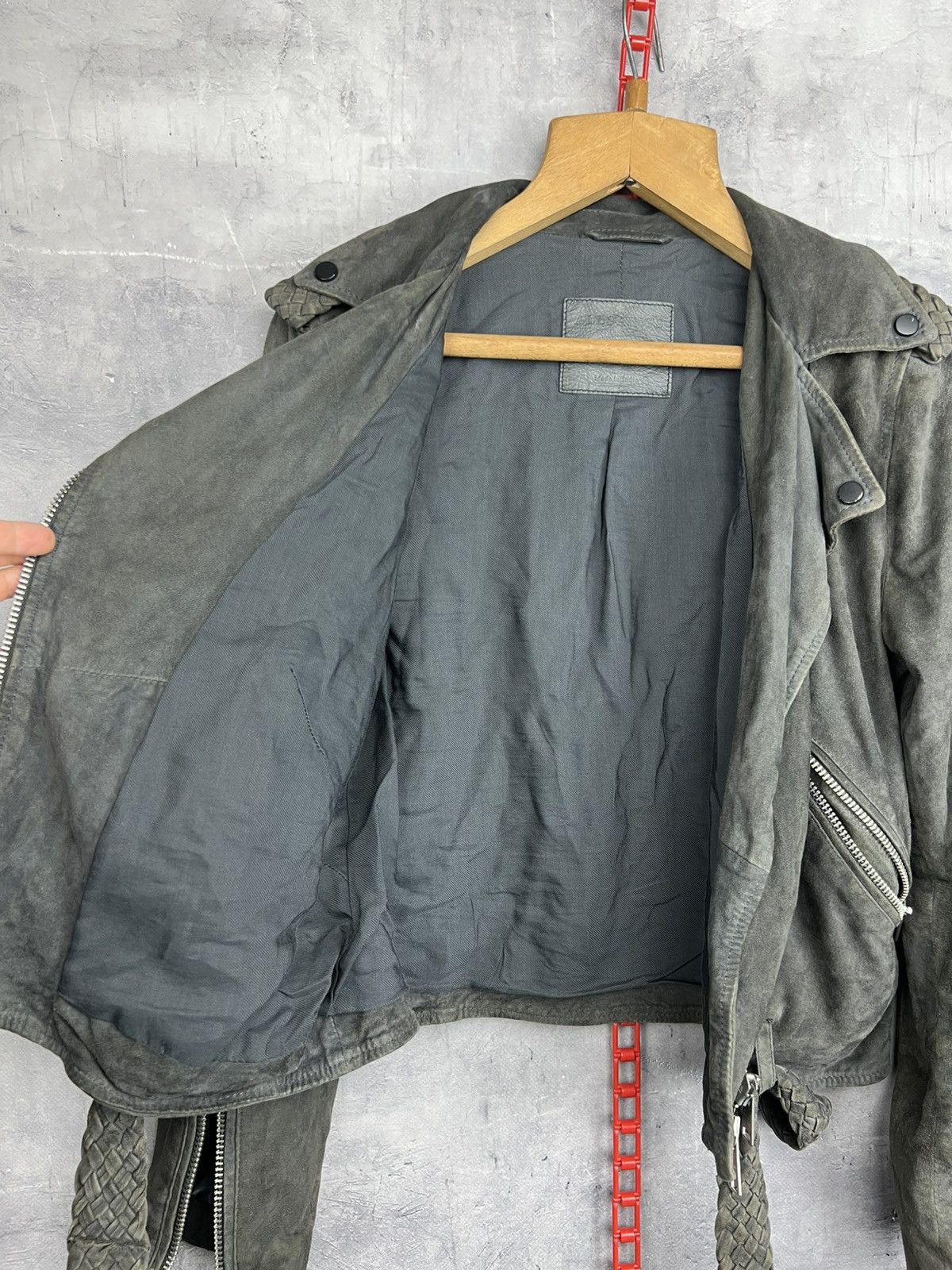 Allsaints ALLSAINTS Braided Wyatt Goat Leather Suede Biker Jacket EU36 Size S / US 4 / IT 40 - 11 Thumbnail