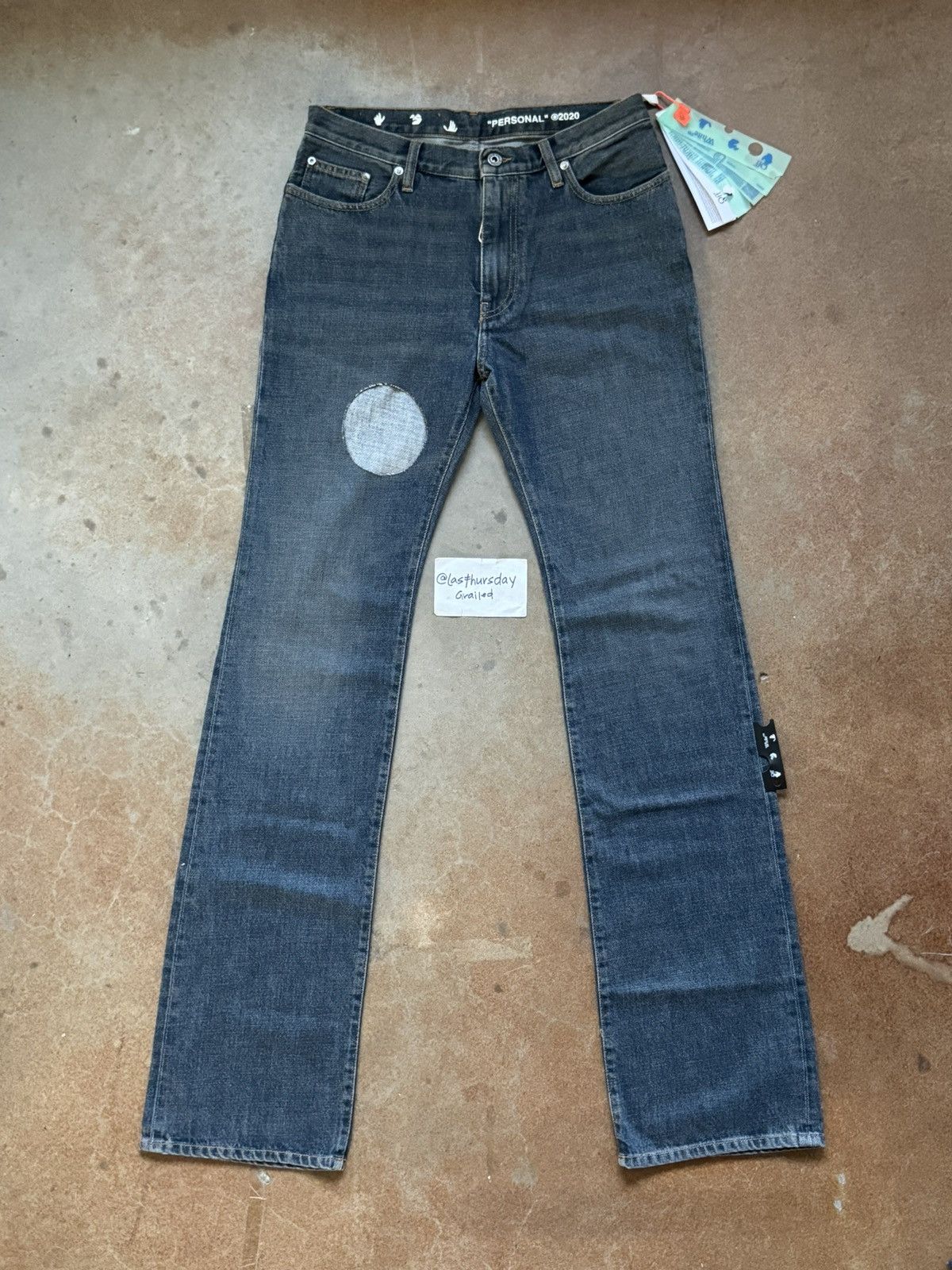 image of Off White x Virgil Abloh Off-White Hole Logo Jeans Blue 31, Men's