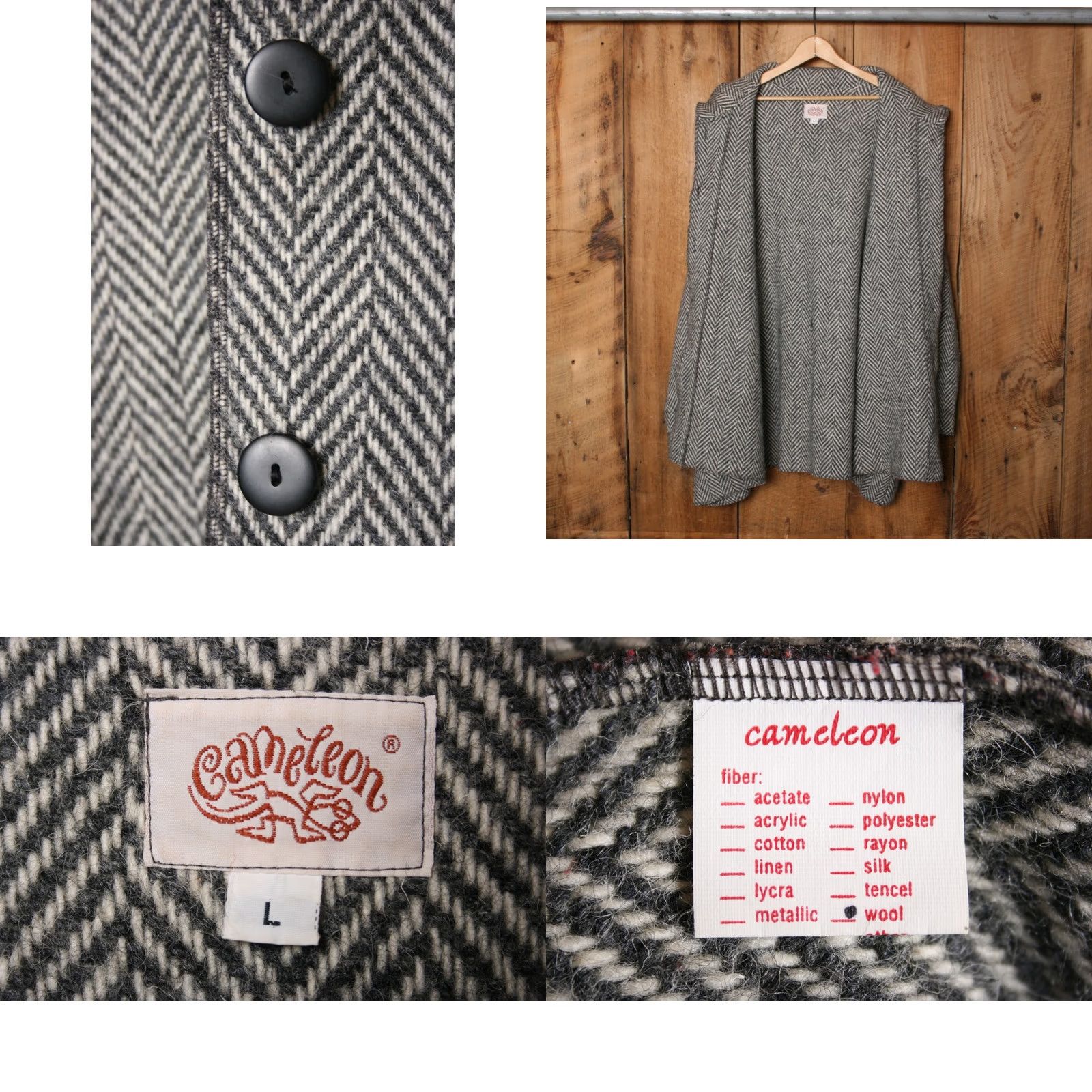 Vintage CAMELEON Wool Herringbone Cape Poncho Oversized Coat Sz. L (Fits One Size) Womens Poncho Cape Wool Herringbone L Gray Cap e Size L / US 10 / IT 46 - 8 Thumbnail
