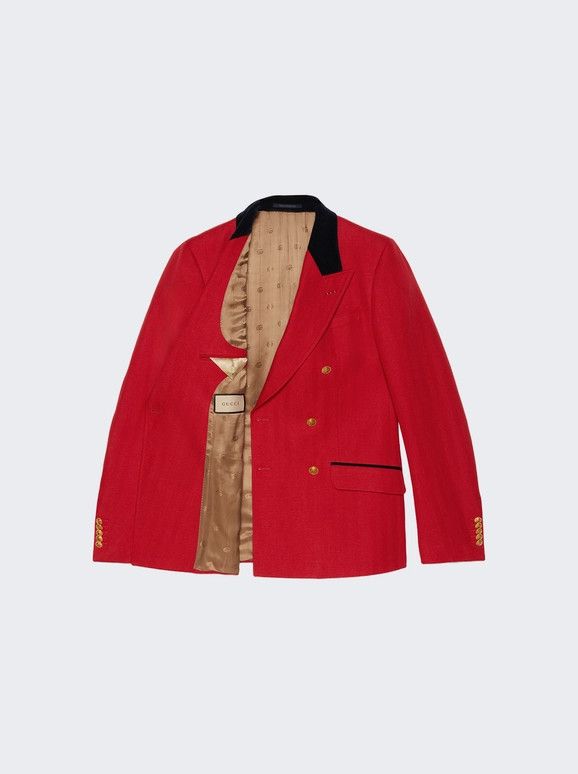Gucci o1s1wg110125 Wool Linen Herringbone Formal Jacket in Red Size US L / EU 52-54 / 3 - 3 Thumbnail