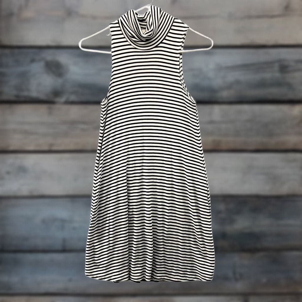 Vintage Puella Sleeveless Turtleneck Mini Dress Womens M Striped Black White Jersey Rib Size M / US 6-8 / IT 42-44 - 1 Thumbnail