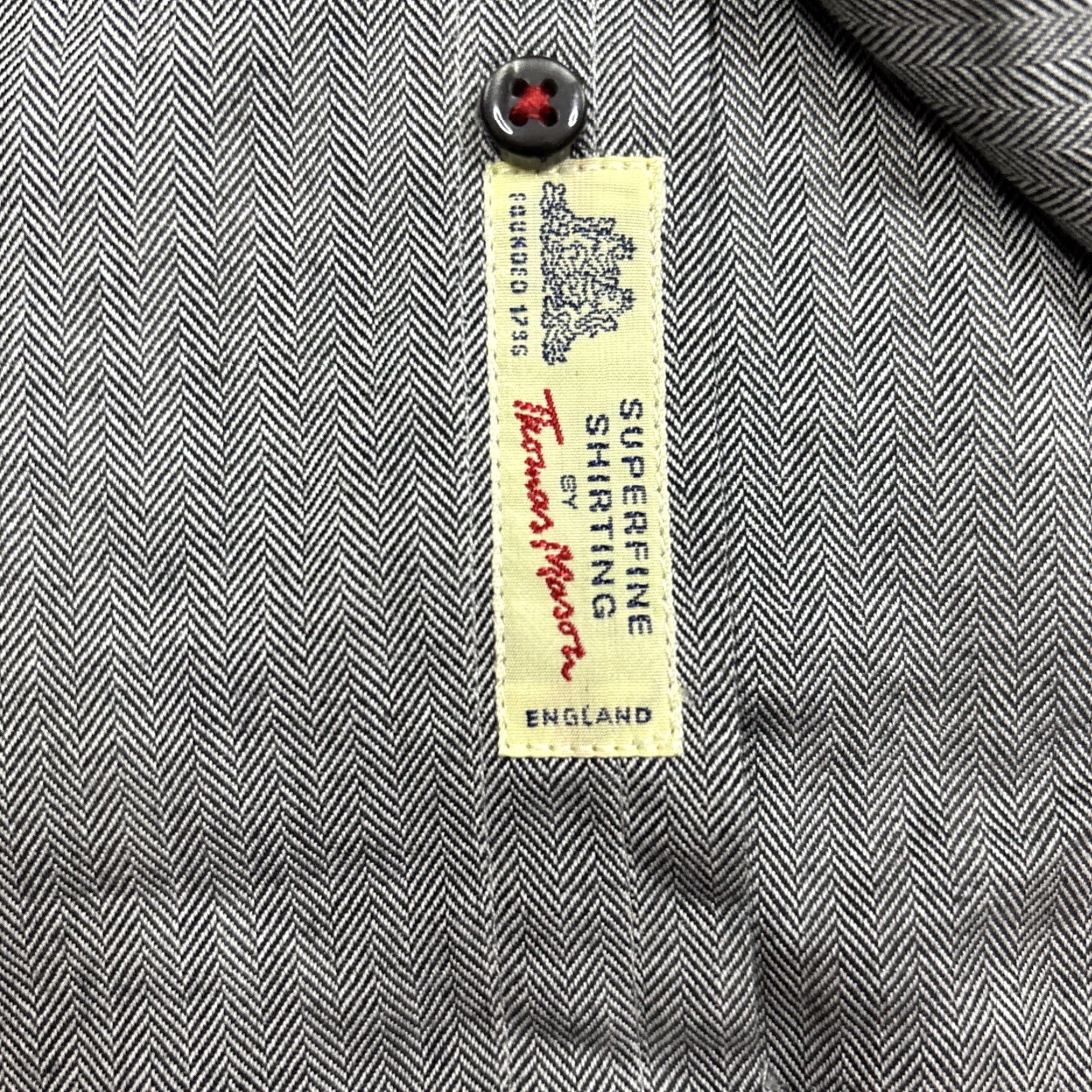 Vintage Hilfiger By Thomas Mason Button Up Longsleeve Shirt Gray Herringbone Medium Dress Shirt Mens M Gray Long Sleeve Size US M / EU 48-50 / 2 - 2 Thumbnail