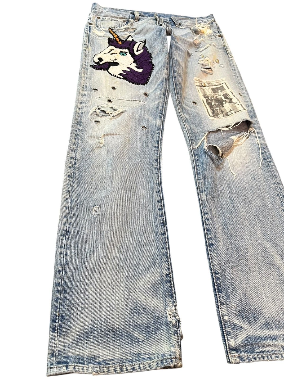 If Six Was Nine Vintage RNA Slang Patchwork Embroidery Grunge Denim Size US 32 / EU 48 - 3 Thumbnail
