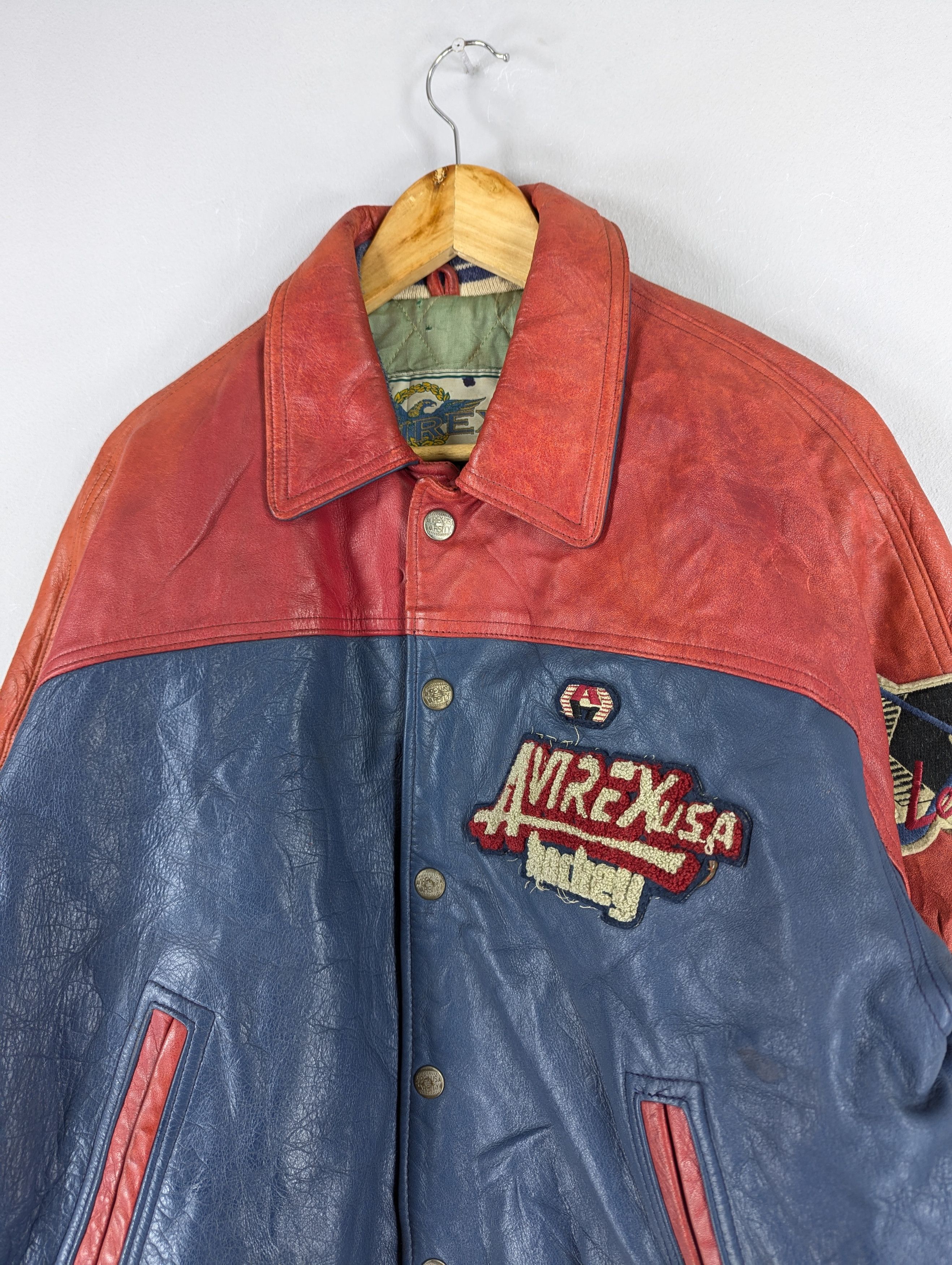 Vintage 90s Avirex Hockey League Varsity Leather Jacket