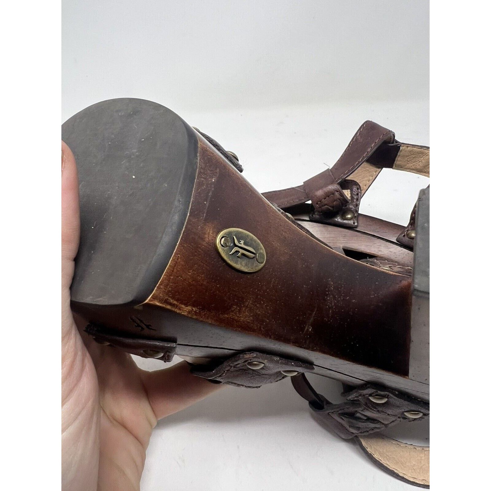 Frye FRYE Brown Leather Dara T Strap Sandals Wooden Heel Sz 8.5 M Size US 8.5 / IT 38.5 - 8 Thumbnail