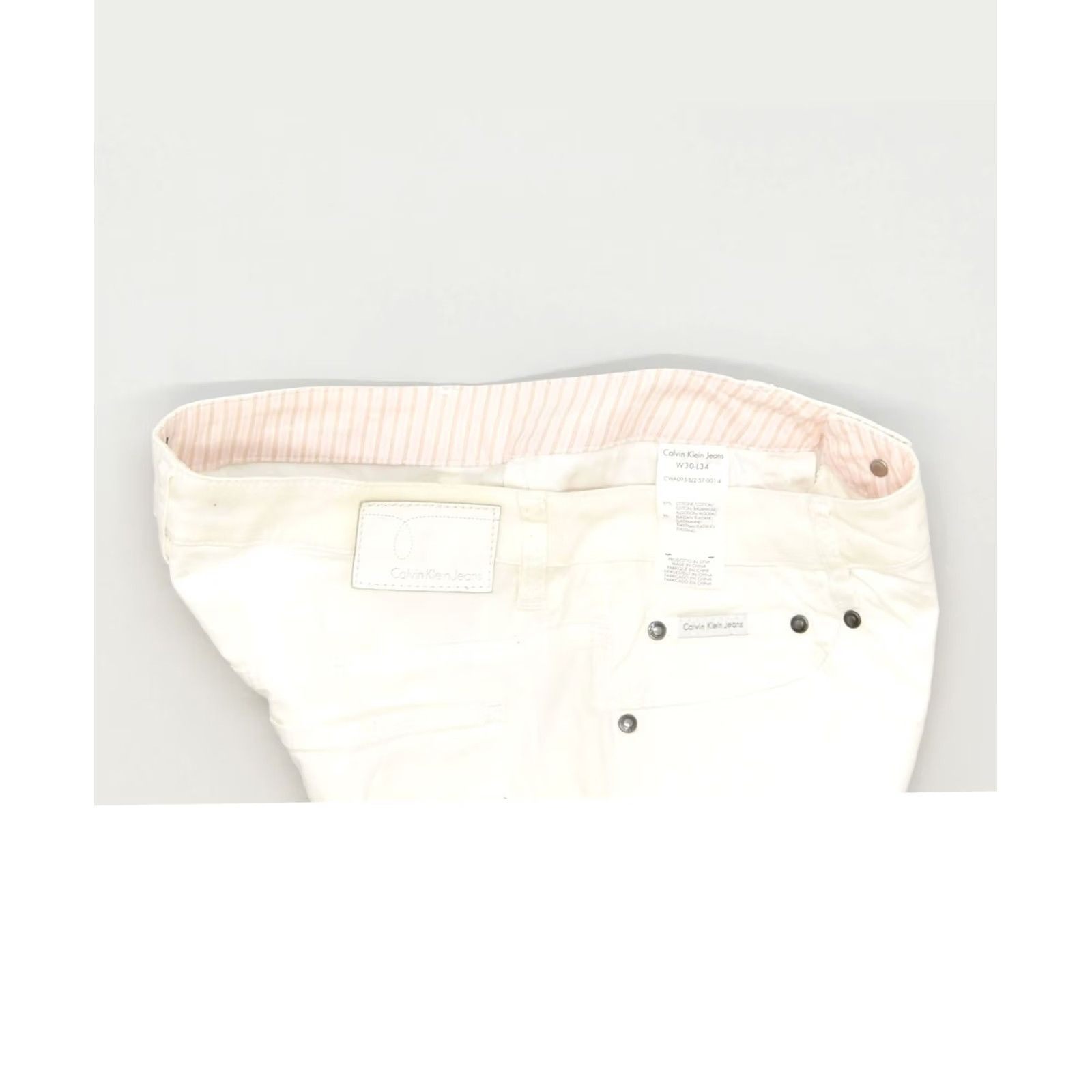 Calvin Klein CALVIN KLEIN Womens Slim Casual Trousers White Cotton Classic W30 L34 Size 30" / US 8 / IT 44 - 3 Thumbnail