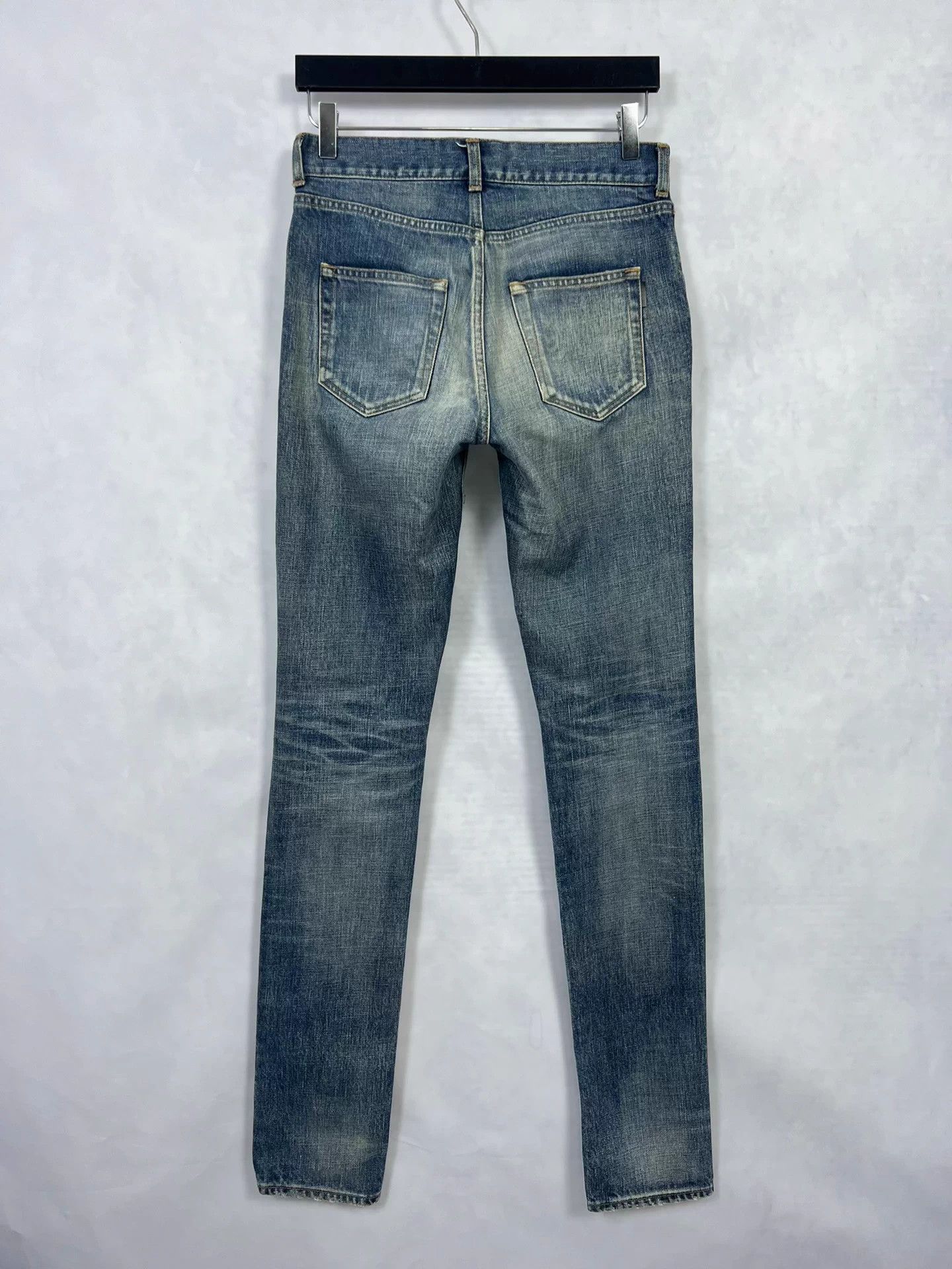 Saint Laurent Paris SLP 18fw cut patched distressed jeans men 27 natural fade Size US 27 - 2 Thumbnail