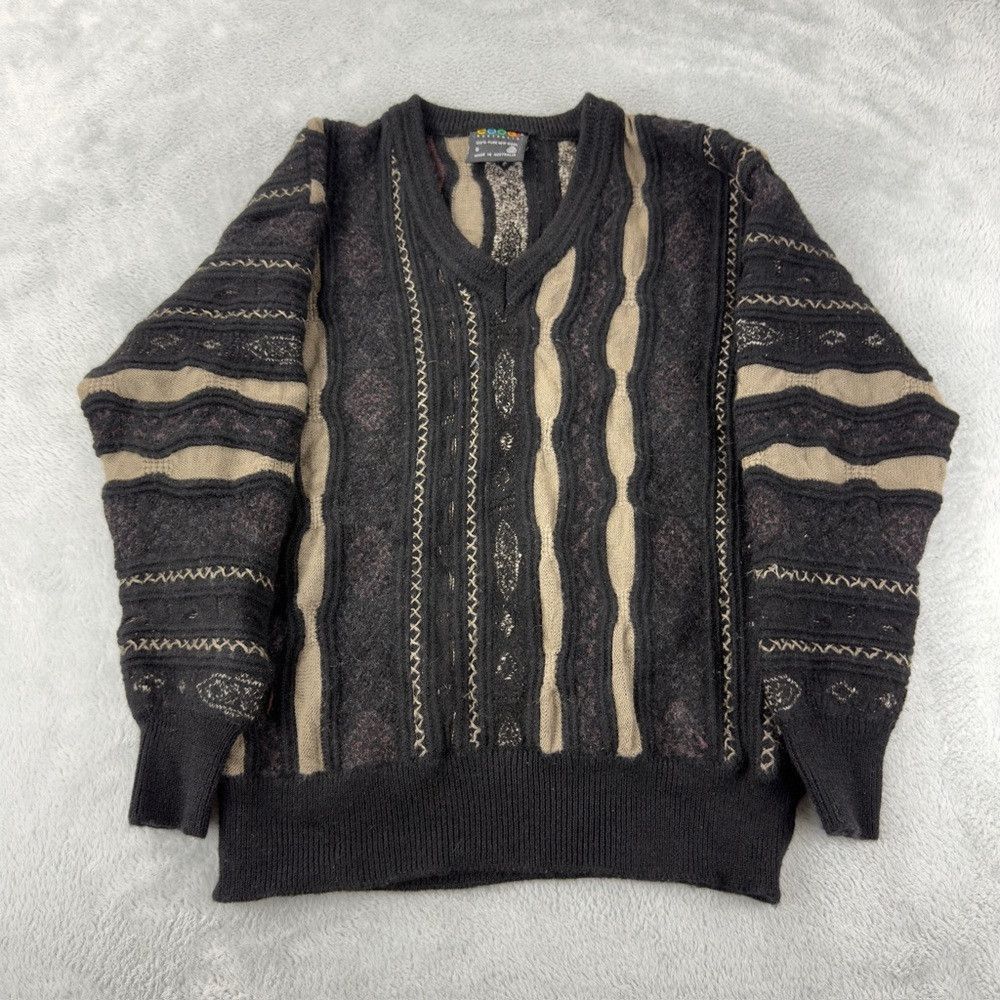 Coogi Australia Black Cream Knit Wool Sweater Men's Size