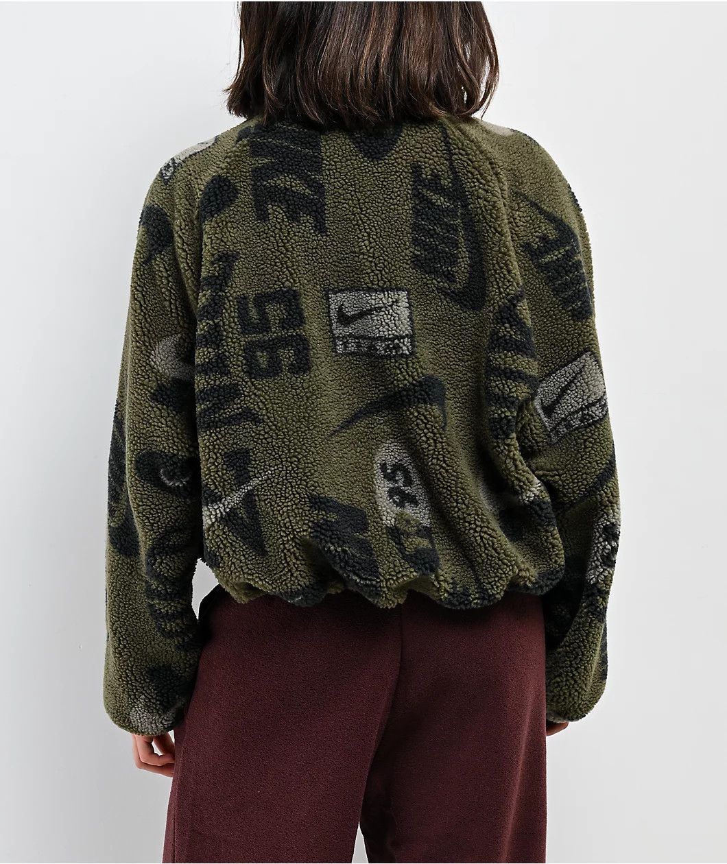 Nike Nike Fleece Olive Sherpa Crop Jacket Size XL / US 12-14 / IT 48-50 - 10 Thumbnail