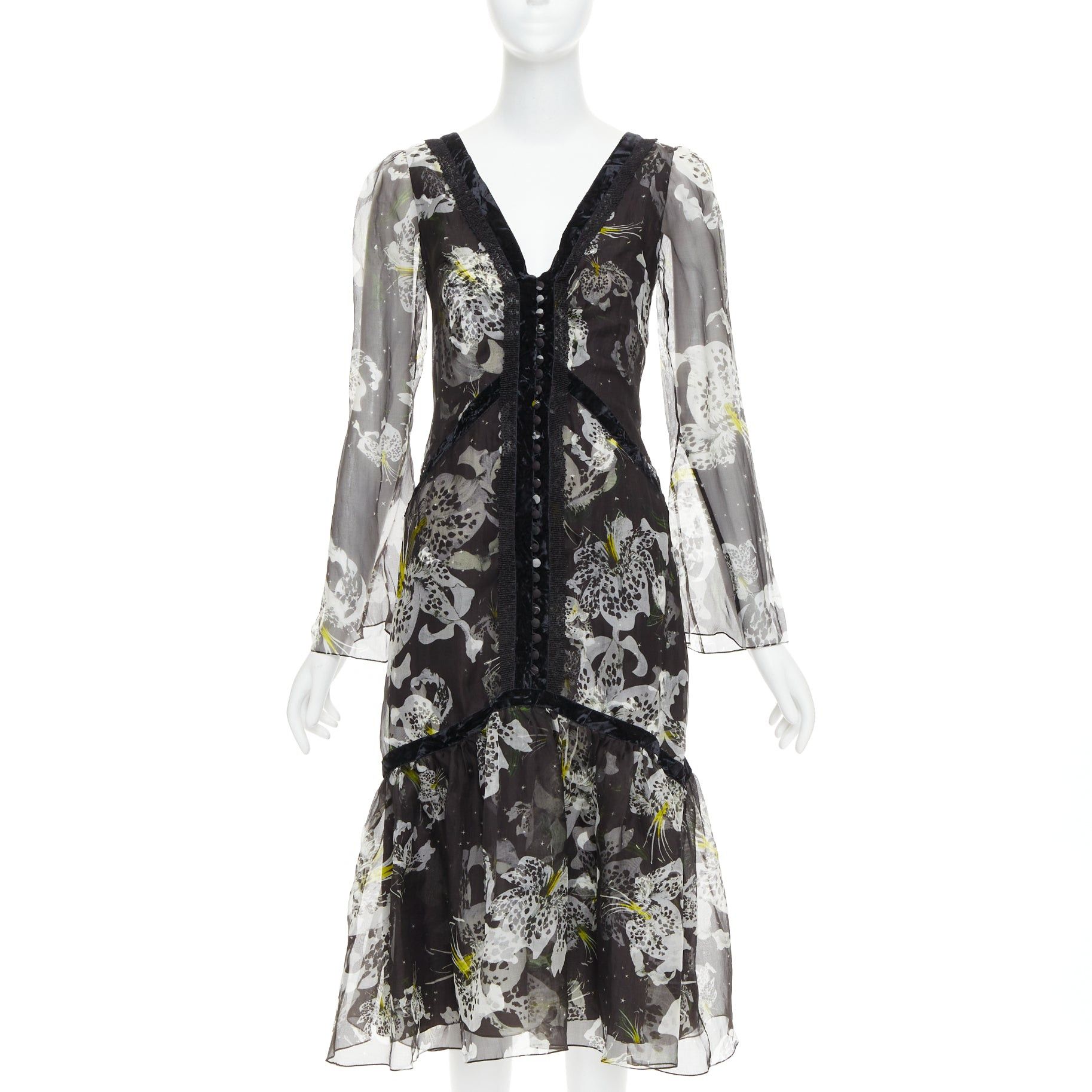 Erdem ERDEM 2016 Makayla black grey 100% silk floral back cut out dress UK6 XS Size XS / US 0-2 / IT 36-38 - 1 Thumbnail
