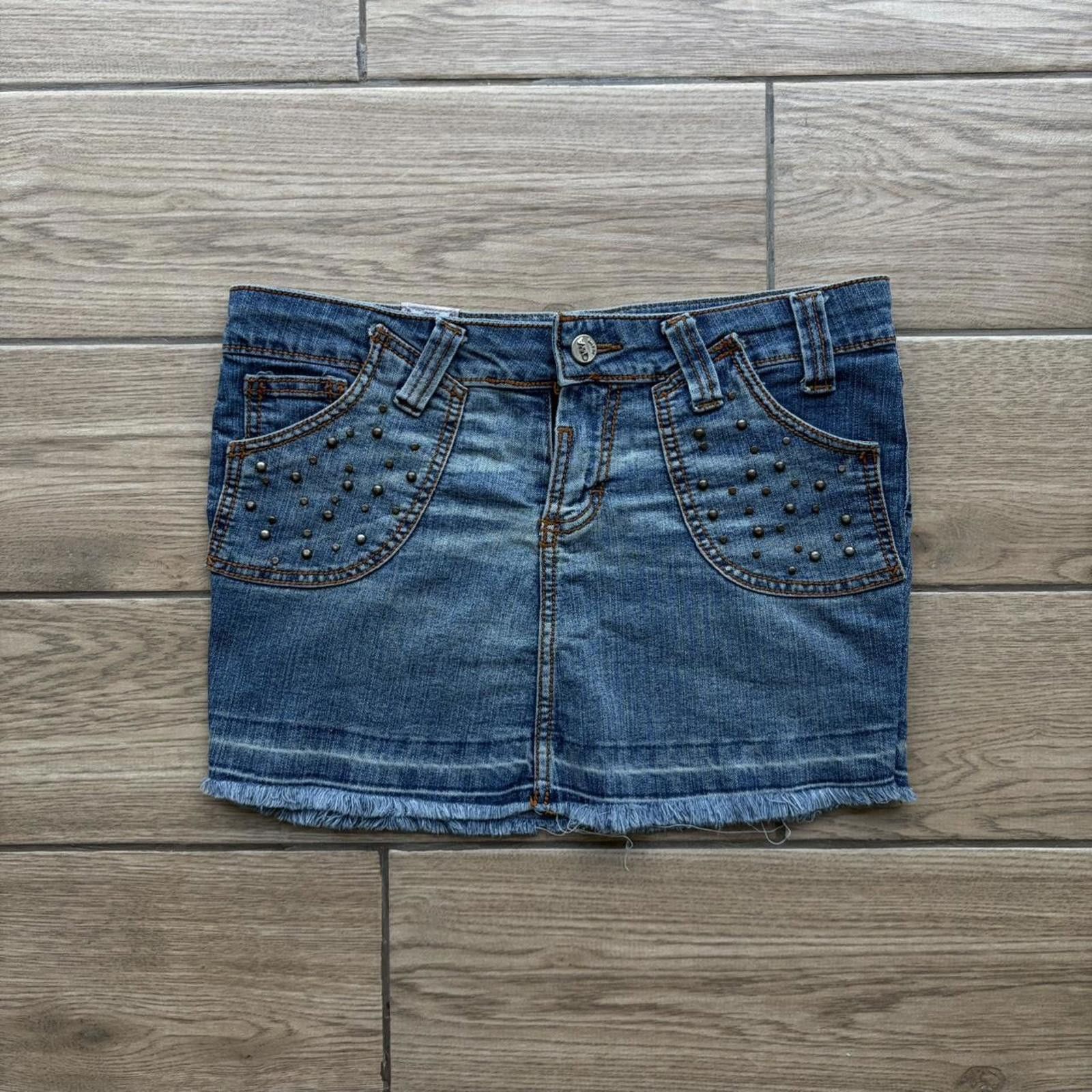 Other Y2K Grey Angel Grunge Embellished Mini Denim Skirt Size 30" / US 8 / IT 44 - 1 Thumbnail