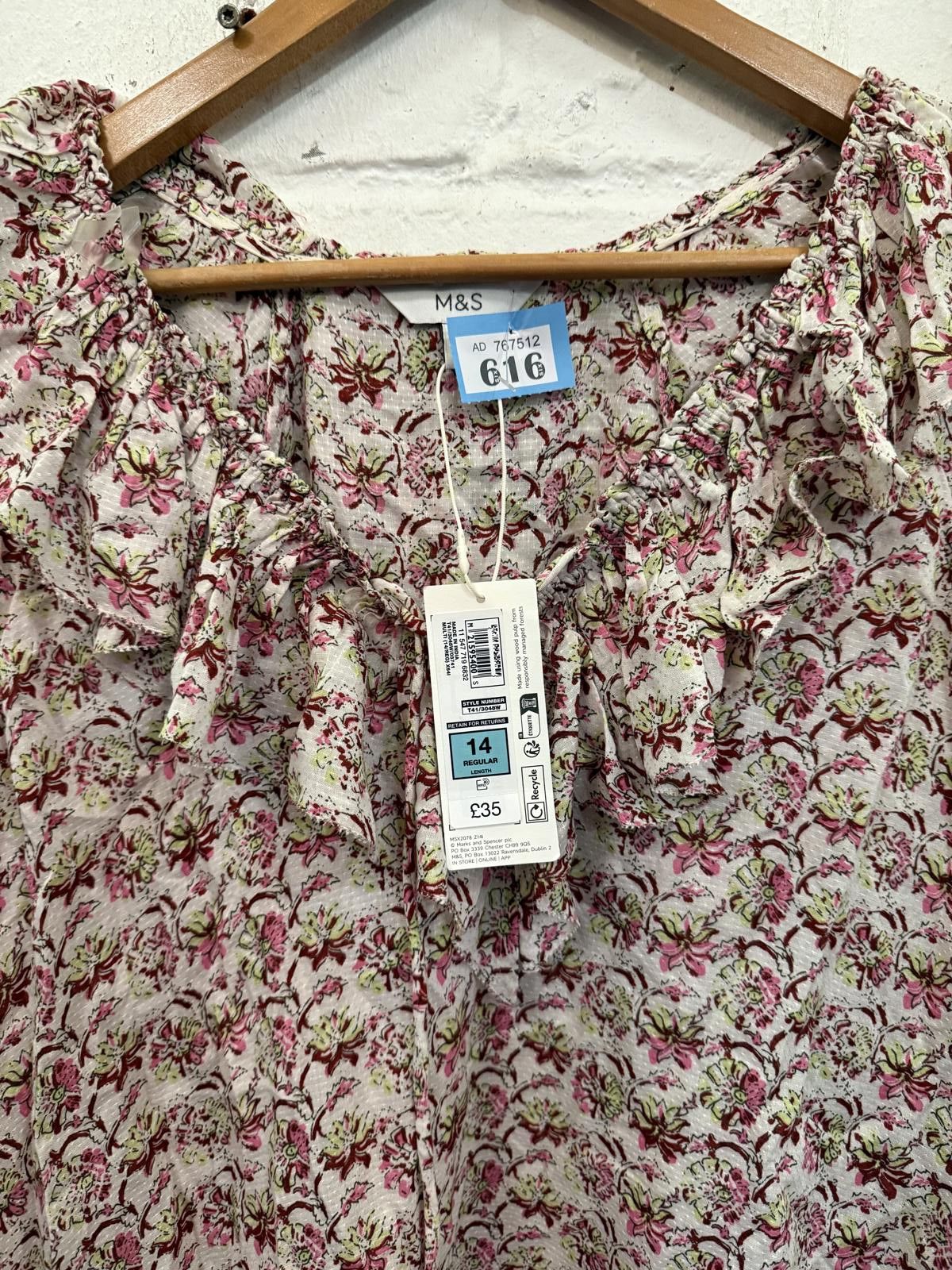 M.E. Sport M&S Floral Long Sleeve Blouse Size 14 Regular Size XL / US 12-14 / IT 48-50 - 2 Thumbnail