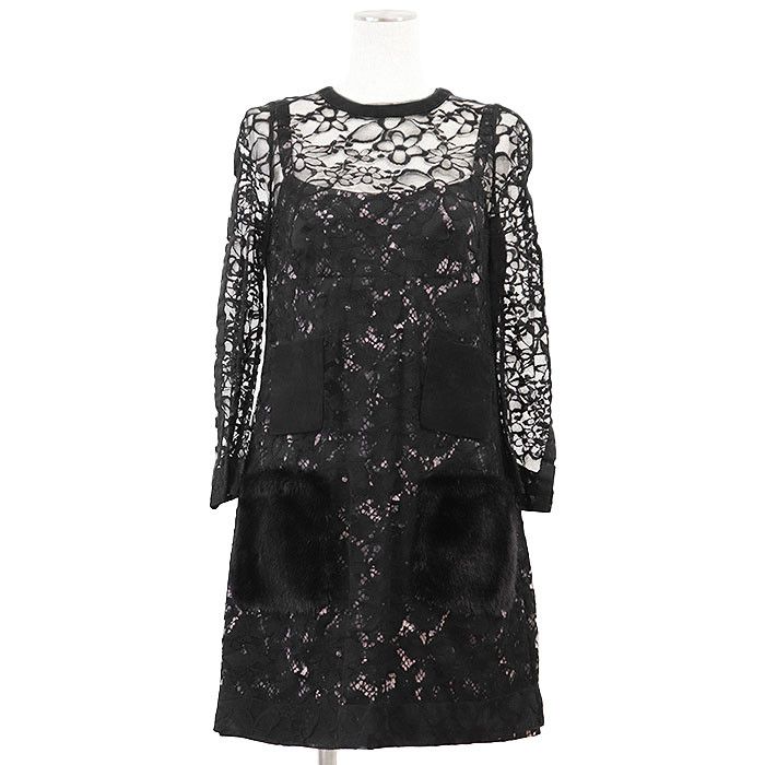 Louis Vuitton Louis Vuitton Louis Vuitton Floral Lace Lambskin Nubuck Mink Fur Pocket Dress Fur Dresses DUTY FREE for USA Size ONE SIZE - 1 Thumbnail