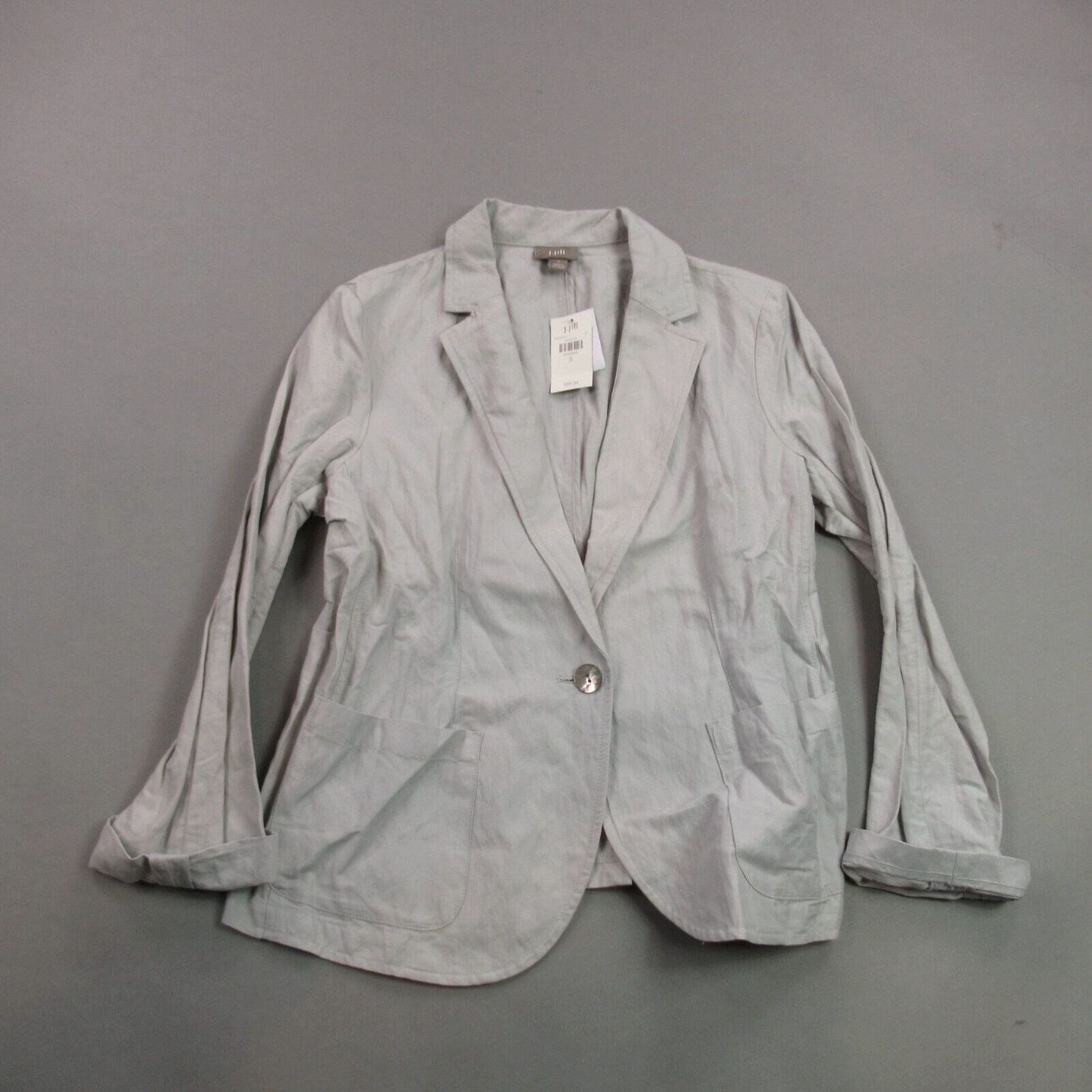 image of Vintage J Jill Jacket Womens Small Long Sleeve Lightweight Gray One Button Pockets in White