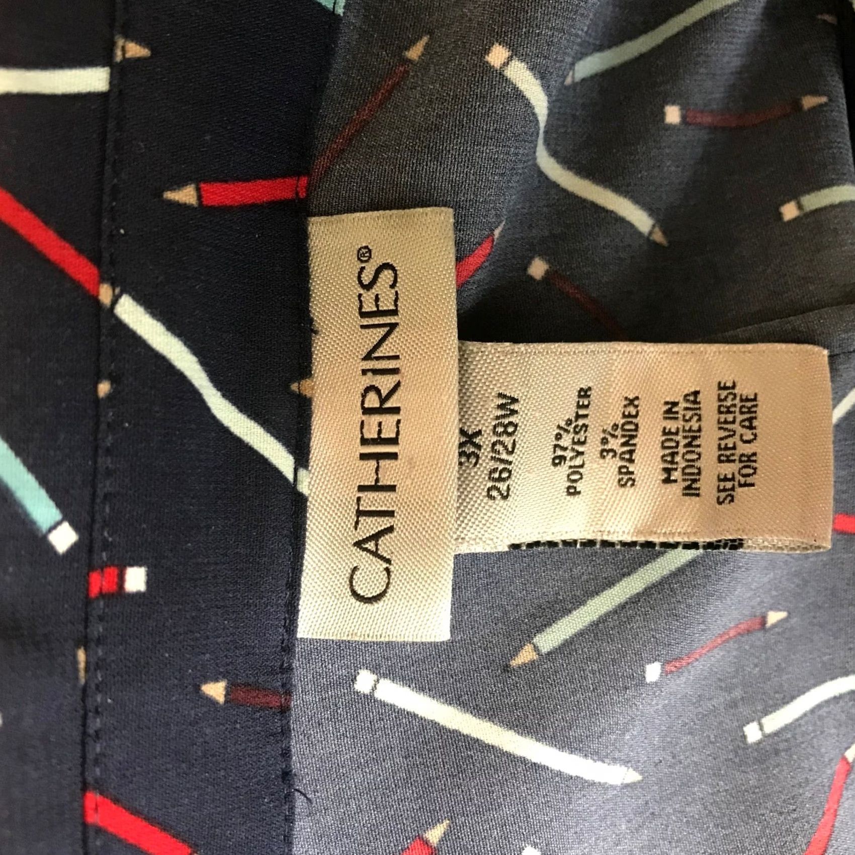 Vintage Catherines Womens Plus Size Tunic Top - Navy Blue Pencil Print Blouse Size 4XL / US 24-26 - 7 Thumbnail