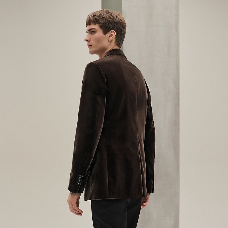 Hermes Hermes Mens Velour Cotton Blazer Dark Brown Tailored Jacket Size 38S - 2 Thumbnail