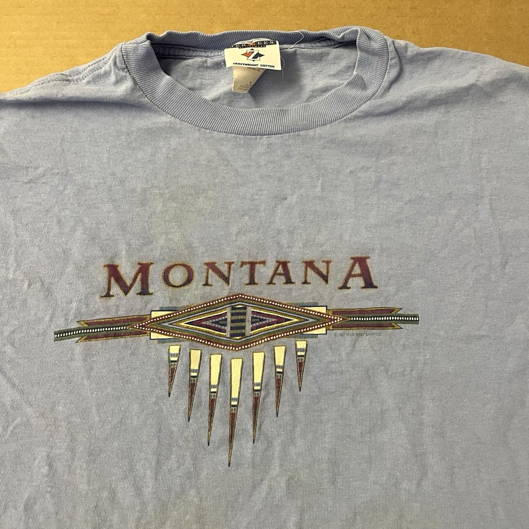 Gildan VINTAGE Montana Aztec Shirt Mens XL Blue Cotton Knit T-Shirt US Flag 2000s Y2K Nature Outdoors Spell Out Size US XL / EU 56 / 4 - 6 Thumbnail