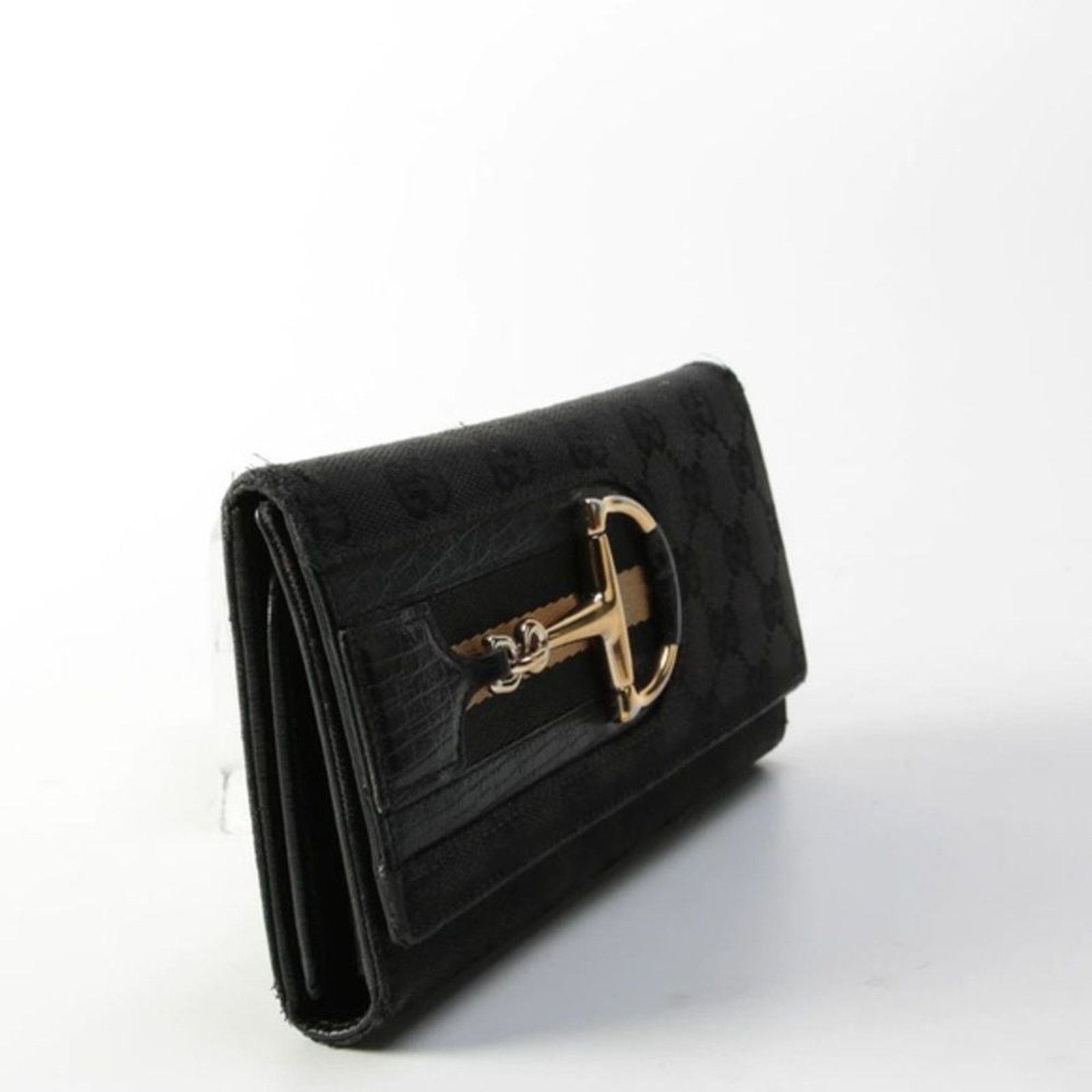 Gucci GUCCI Women's Vintage Black Canvas Horsebit Monogram Wallet Size ONE SIZE - 2 Thumbnail