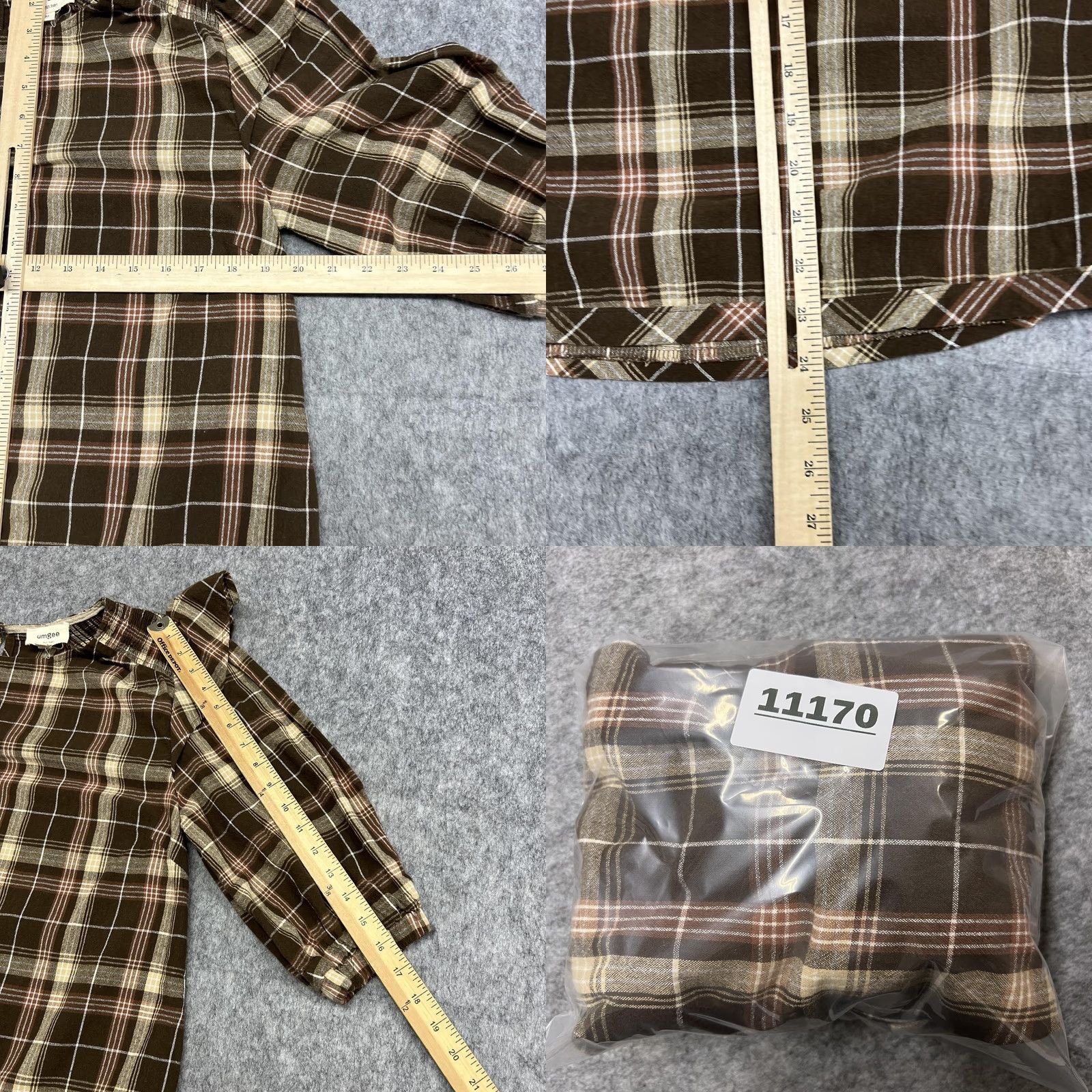 Vintage UMGEE Blouse Womens M Brown Plaid Tunic 3/4 Sleeve Cotton Top Ruffle Boho Shirt Size M / US 6-8 / IT 42-44 - 9 Thumbnail