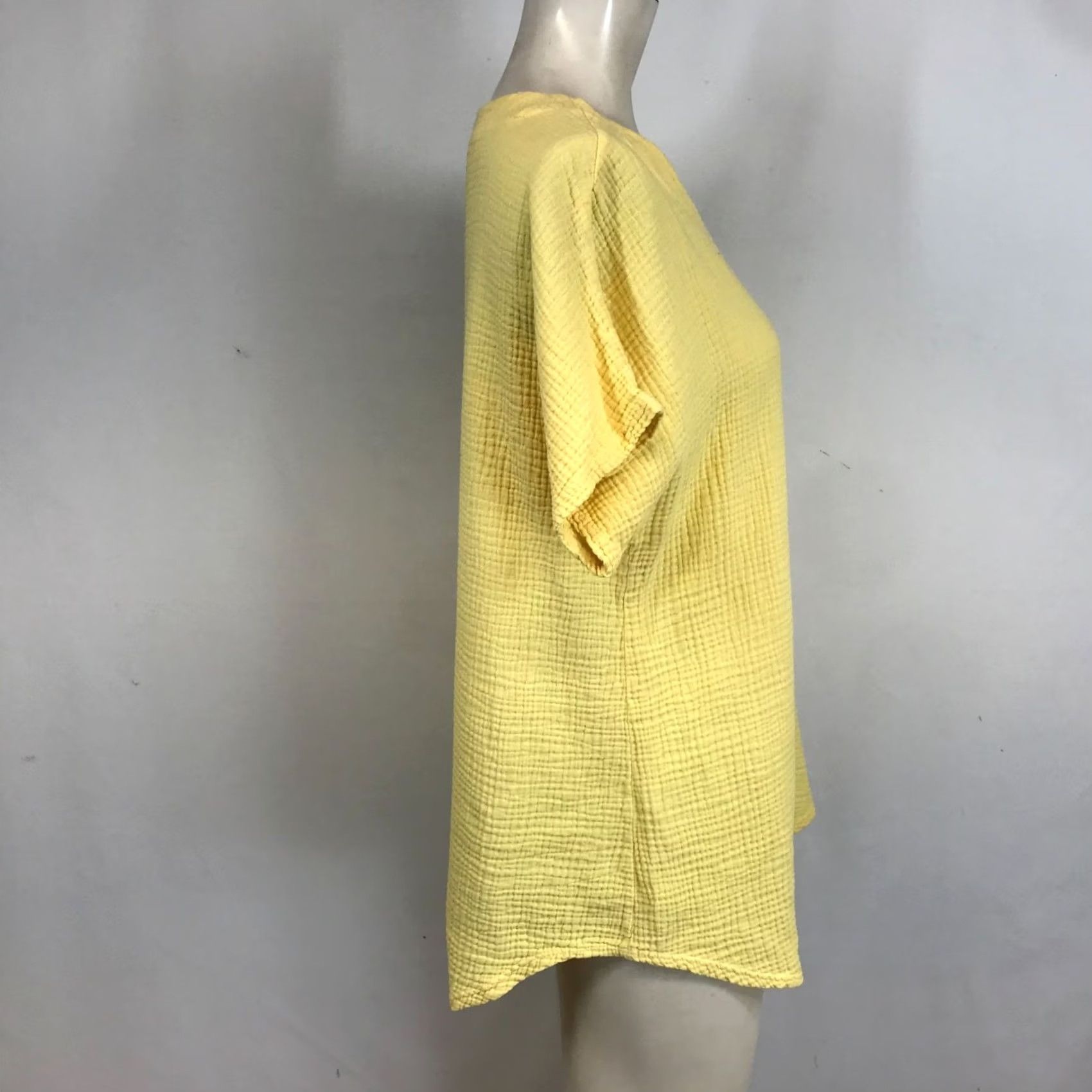 Vintage Jess & Jane Womens Small Yellow Short Sleeve V Neck Cotton Gauze Top Size S / US 4 / IT 40 - 4 Thumbnail