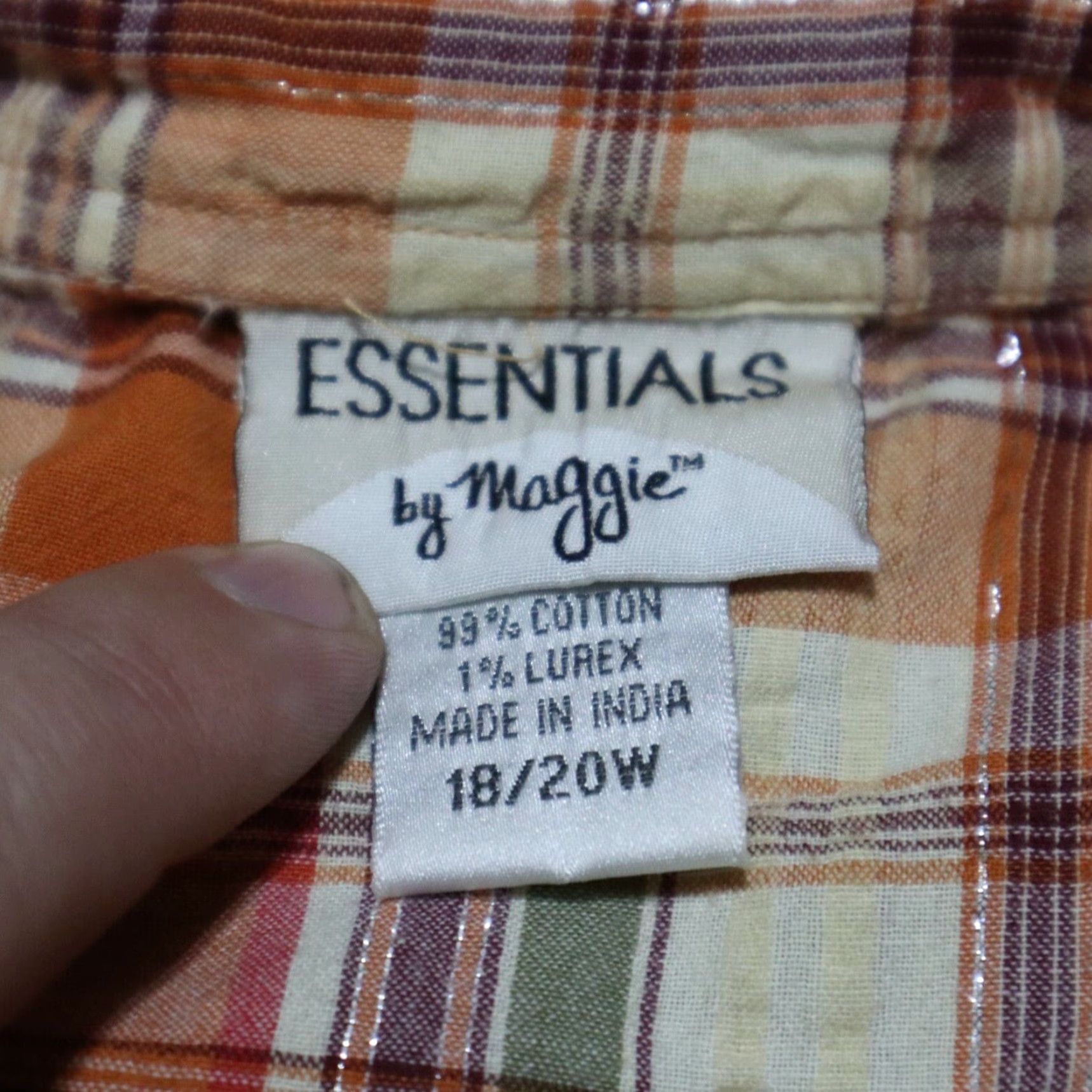 Essentials Essentials Plaid Button Front Shirt Tunic Blouse Women's Regular 18/20 Orange Size XXL / US 16-18 / IT 52-54 - 5 Thumbnail
