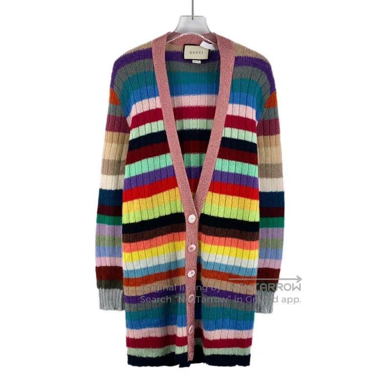Gucci Gucci Colourful striped cashmere V-neck single-breasted lo Size S / US 4 / IT 40 - 1 Thumbnail