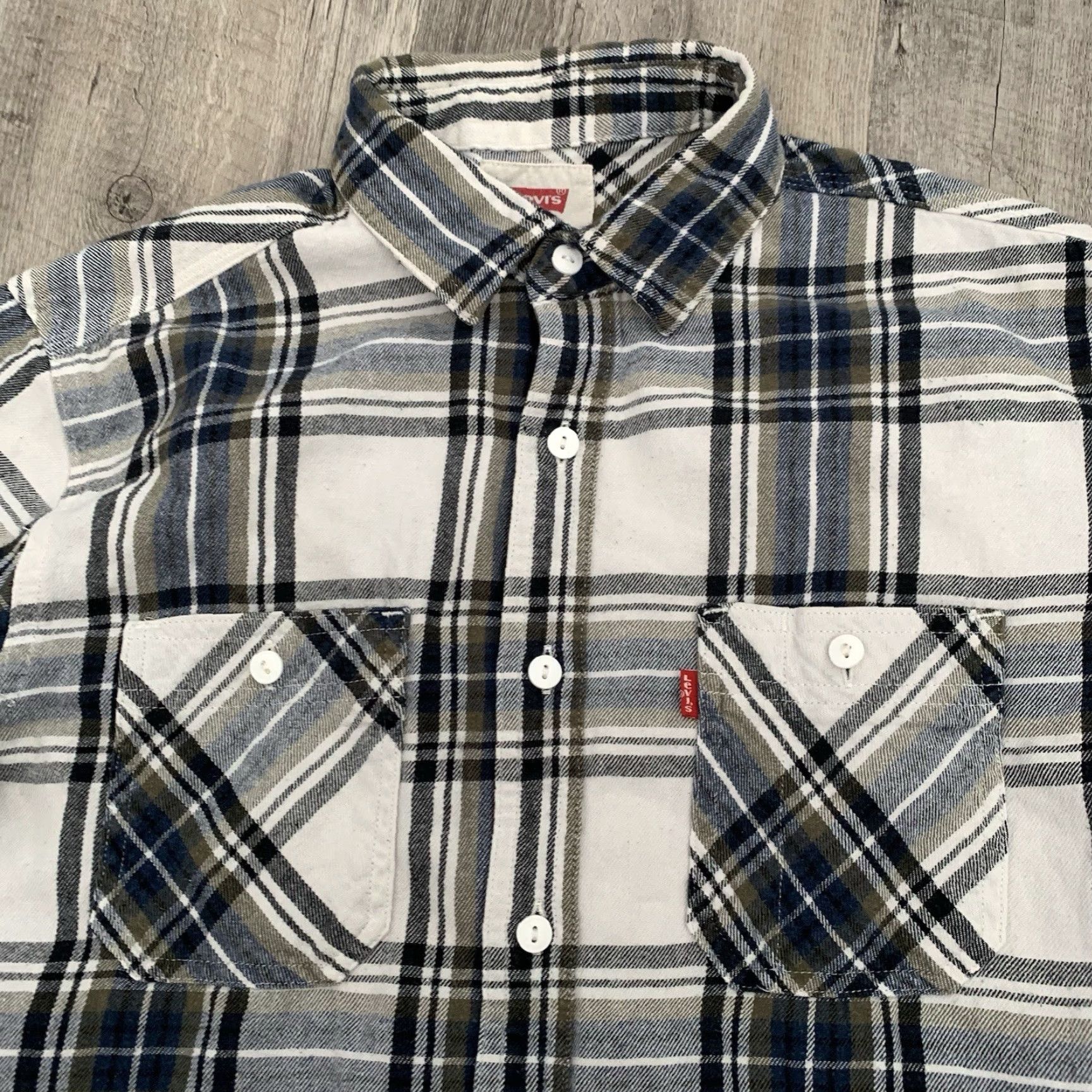 Levi's Levi’s Shirt Men Small Plaid Button-Up 100% Cotton Pockets Beige Flannel Casual Western 90s? (Oops) Size US S / EU 44-46 / 1 - 3 Thumbnail