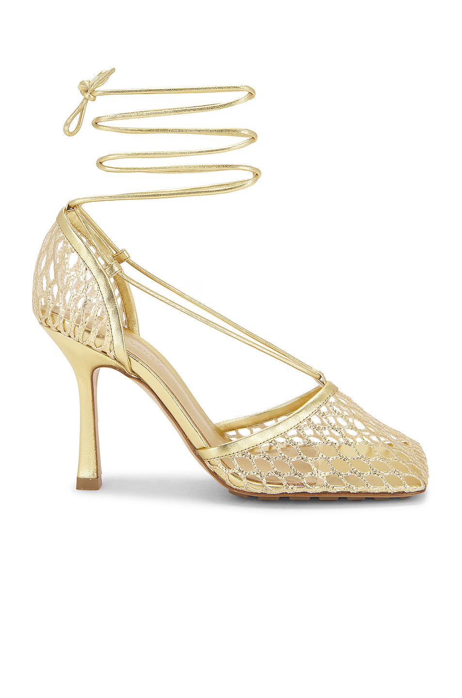 Bottega Veneta o1n1vont1225 Stretch Lace-Up Sandals in Gold Size US 10 / IT 40 - 1 Thumbnail