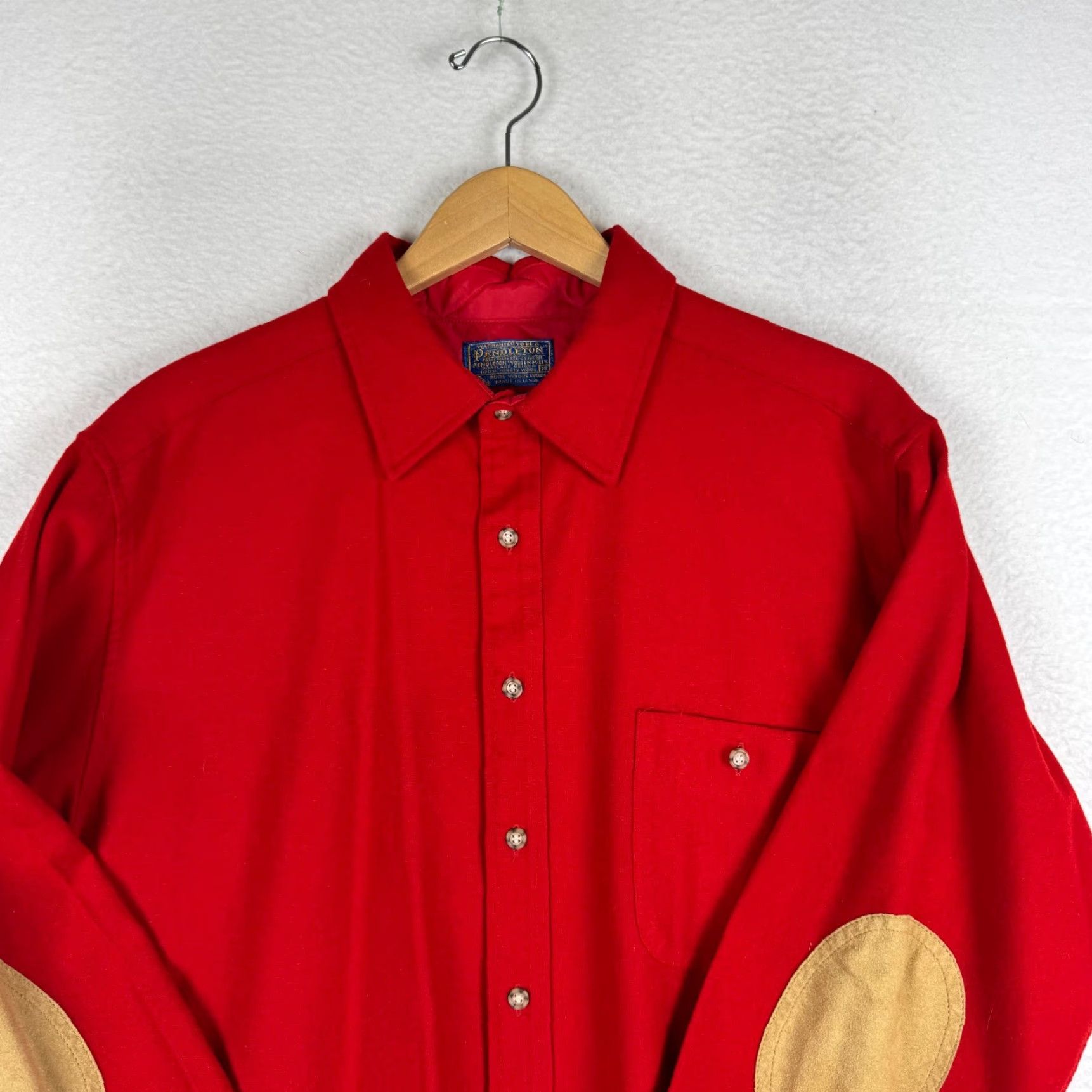 Pendleton VINTAGE Pendleton XL Red Wool Long Sleeve Button Up Elbow Patch Shirt Men Administrative? Size US XL / EU 56 / 4 - 4 Thumbnail