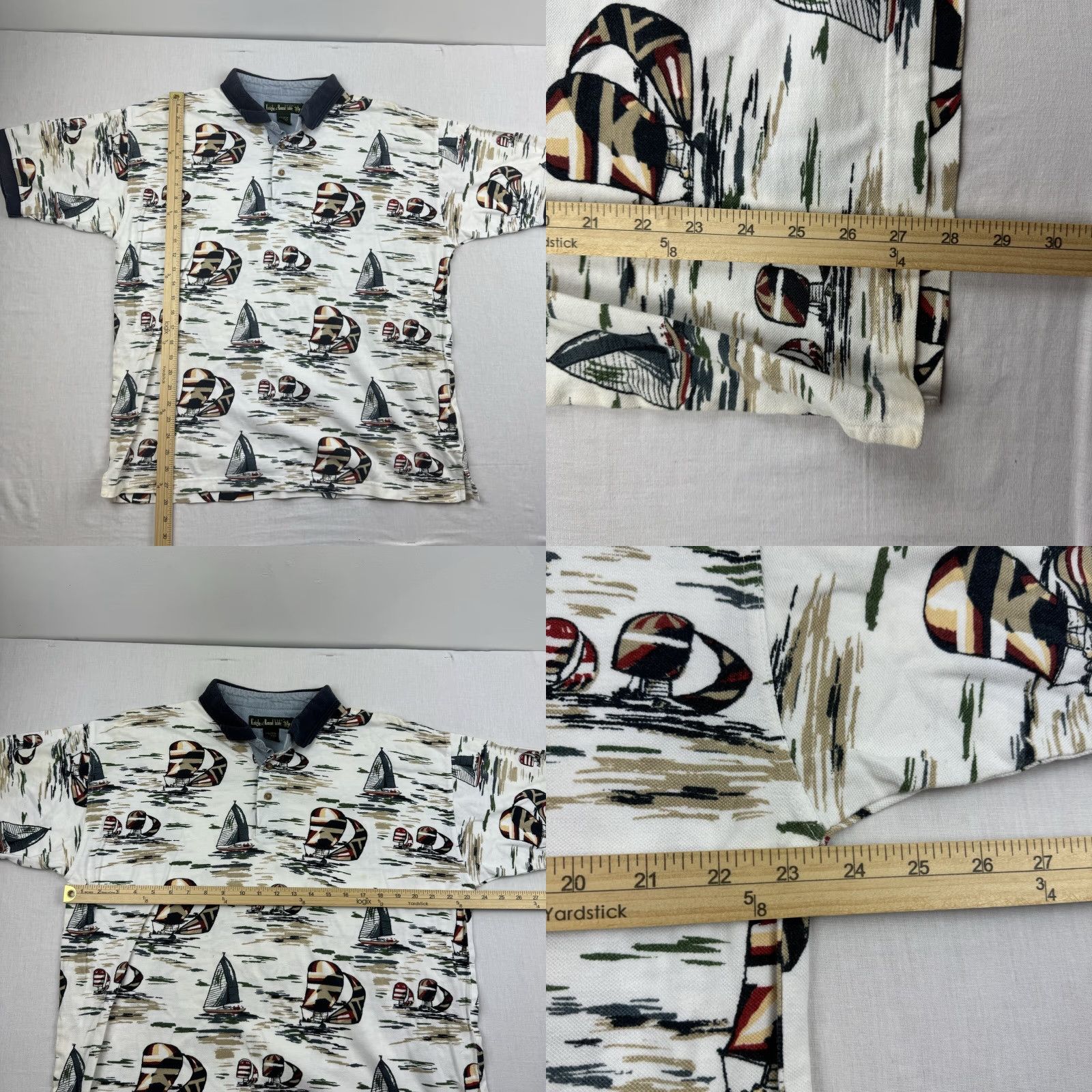 Vintage VINTAGE Knights Of Round Table Polo Shirt Adult Large White Sailing Print 90s Mens Polo Large White Sailing Print 90s Size US L / EU 52-54 / 3 - 8 Thumbnail