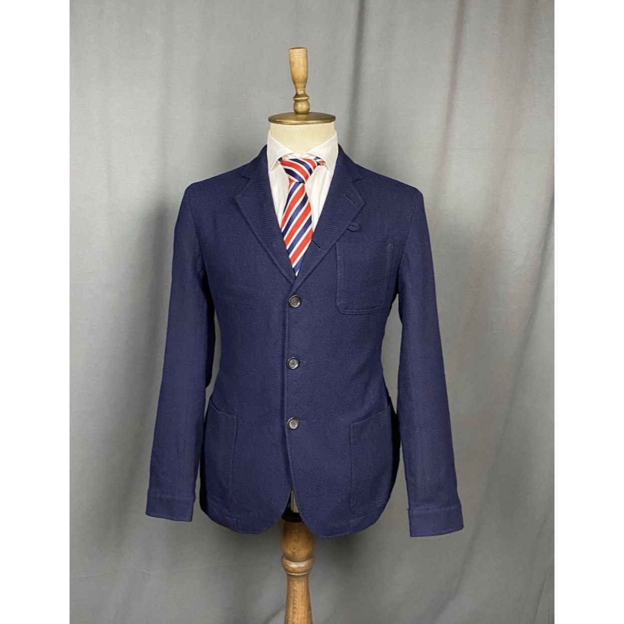 Oliver Spencer Oliver Spencer Herringbone Structured Blue Wool Blazer Sport Size 42R - 1 Thumbnail