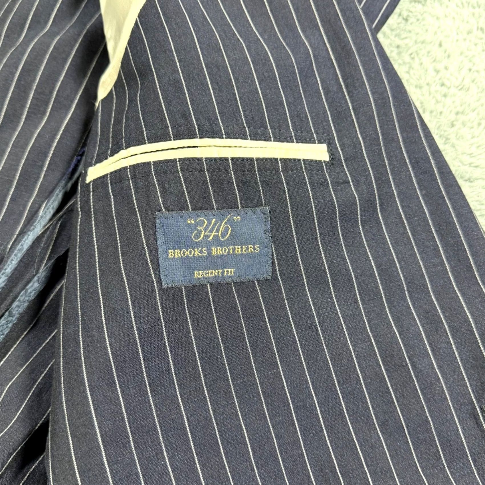 Brooks Brothers Brooks Brothers Regent Blazer Jacket Navy Pinstripe Wool Linen Unstructured 46L Mens Size 46R - 5 Thumbnail