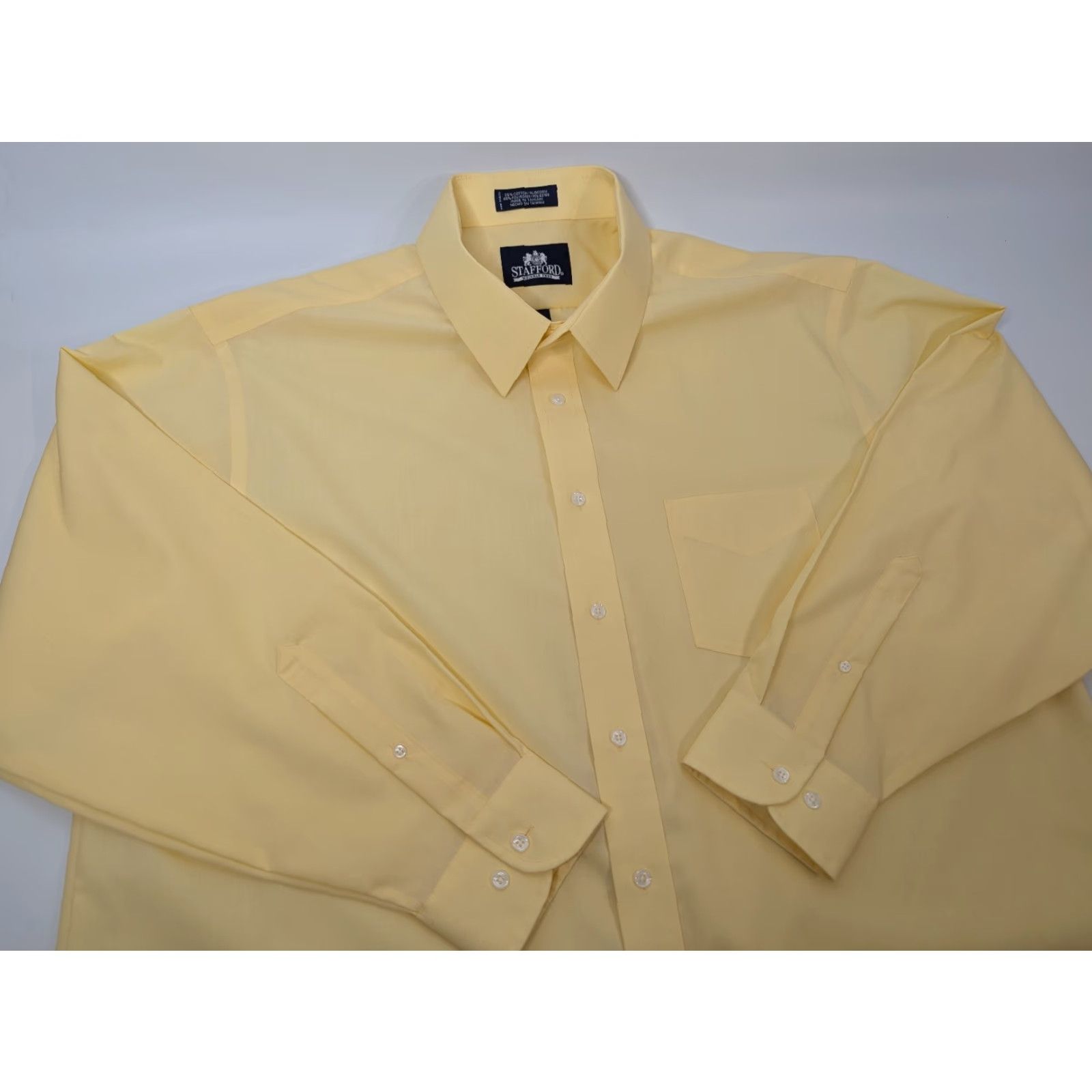 Stafford Stafford Yellow Button-Up Shirt Mens 18 34-35 Long Sleeve Wrinkle Free Casual Everyday Shirt Size US XXL / EU 58 / 5 - 2 Thumbnail