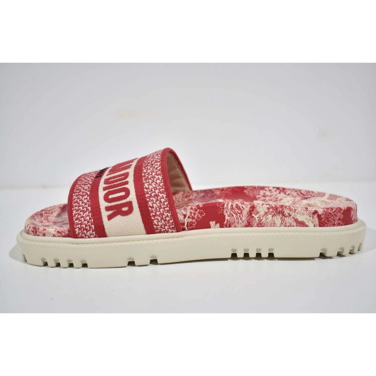 Dior Dway Red Toile De Jouy Platform Slide Mule Flat Sandal 36 Size US 6 / IT 36 - 9 Thumbnail