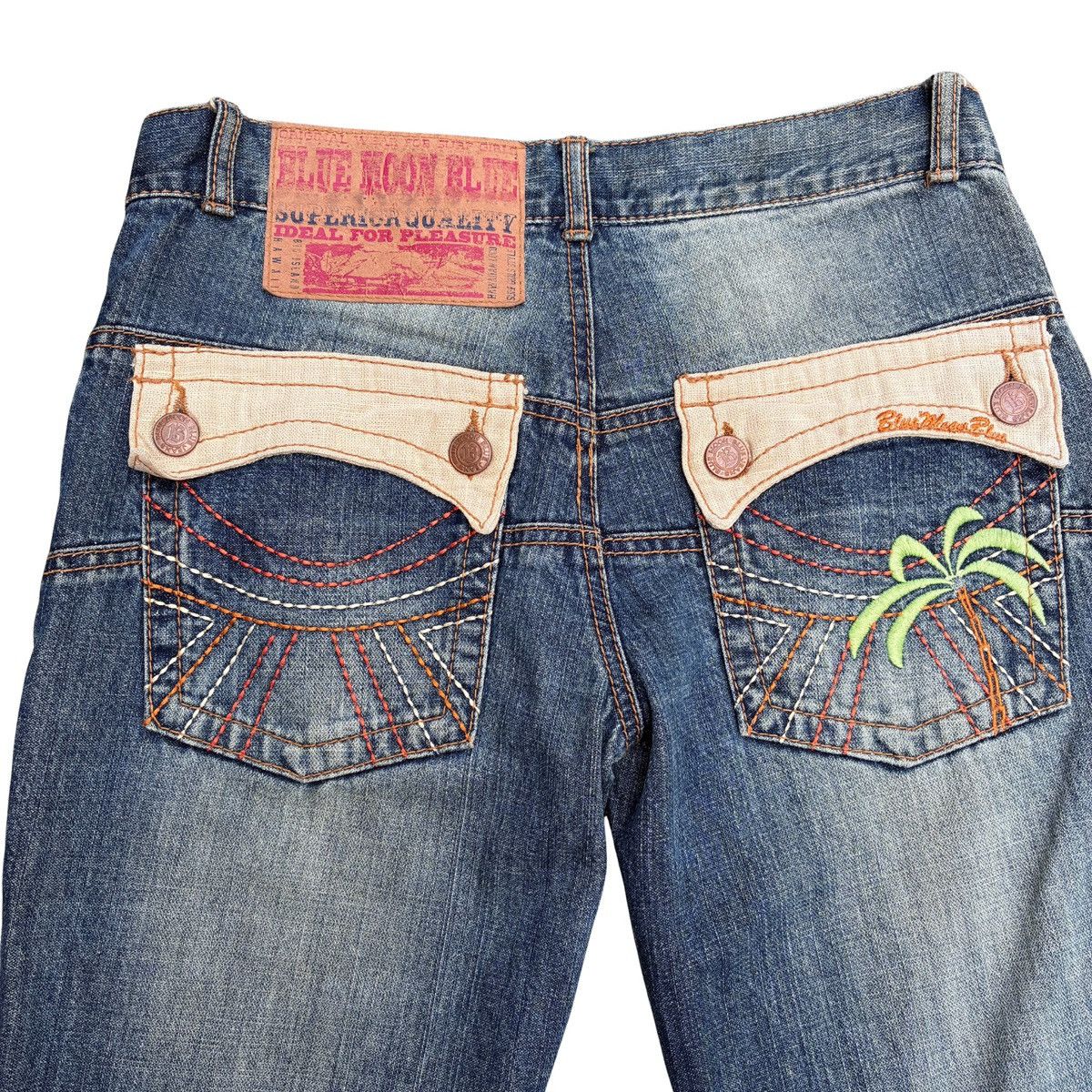Japanese Brand Blue moon Blue Beach Sunset Embroidered Denim Shorts Size US 31 - 7 Thumbnail
