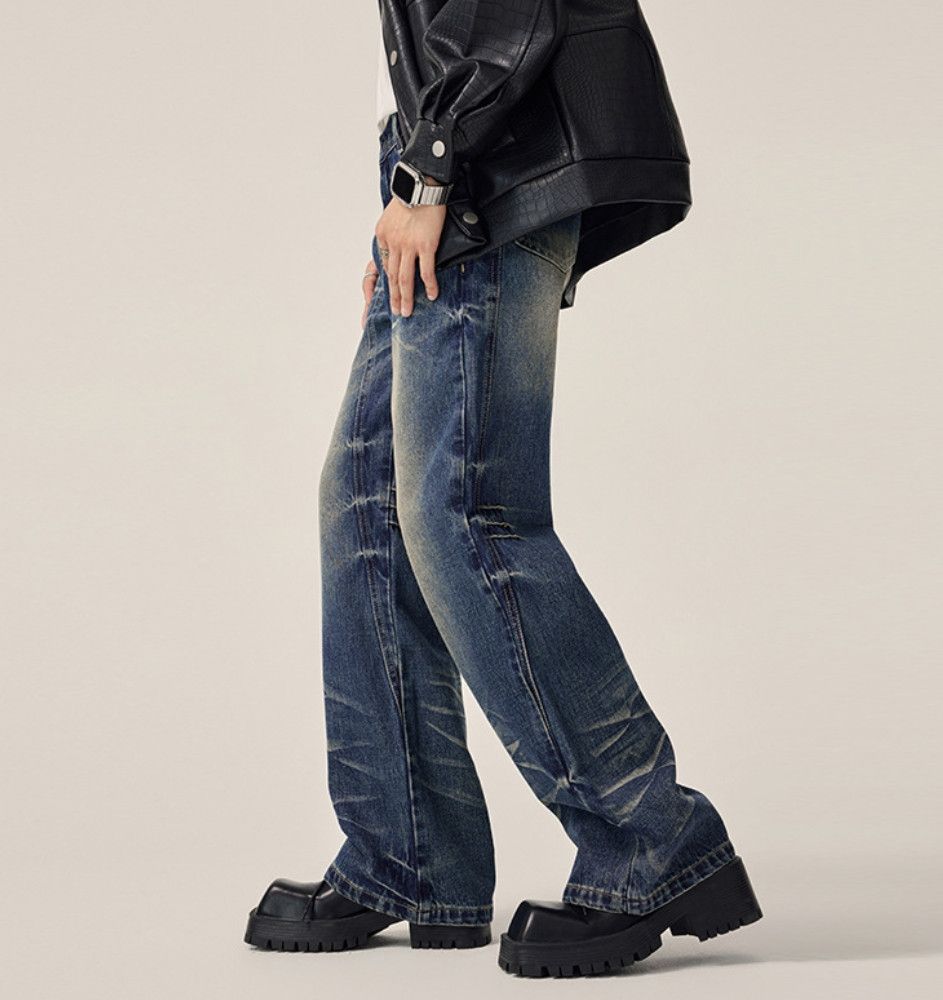 Japanese Brand × Jean Vintage washed claw mark textured wide leg jeans Size US 34 / EU 50 - 3 Thumbnail