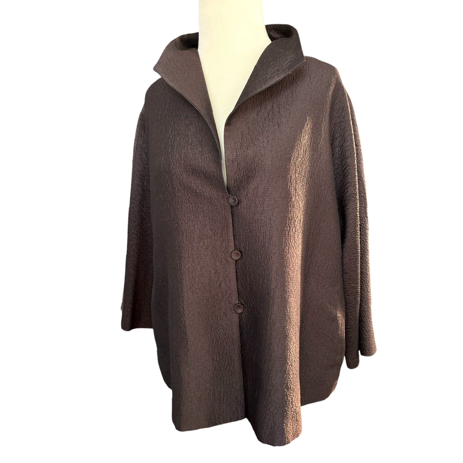 Eileen Fisher Eileen Fisher Woman Jacket Medium Brown Fabric Buttons Funnel Neck Size M / US 6-8 / IT 42-44 - 2 Thumbnail