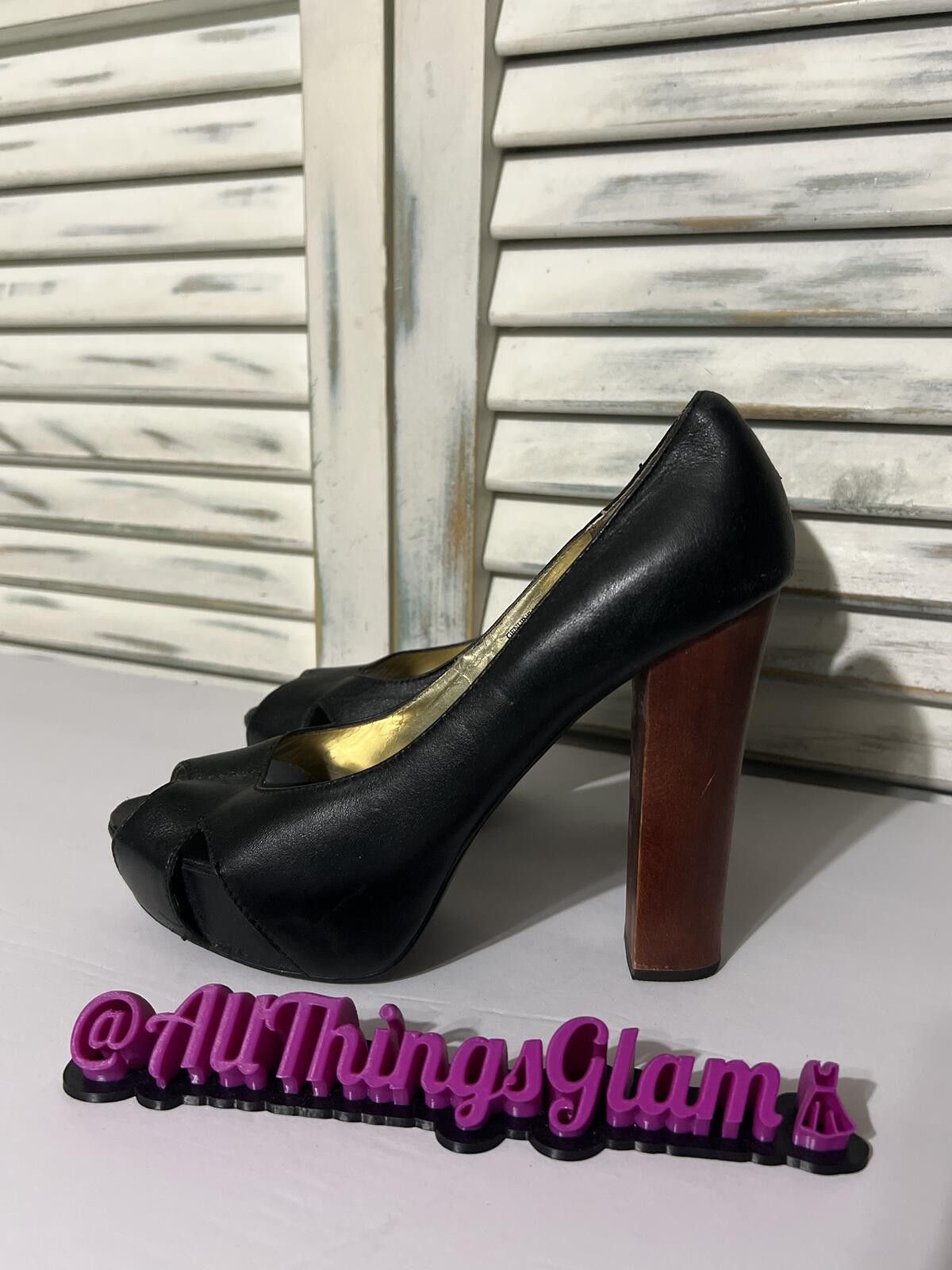 Other Colin Stuart Black Leather Peep Toe High Heel Pumps 8 Size US 8 / IT 38 - 3 Thumbnail