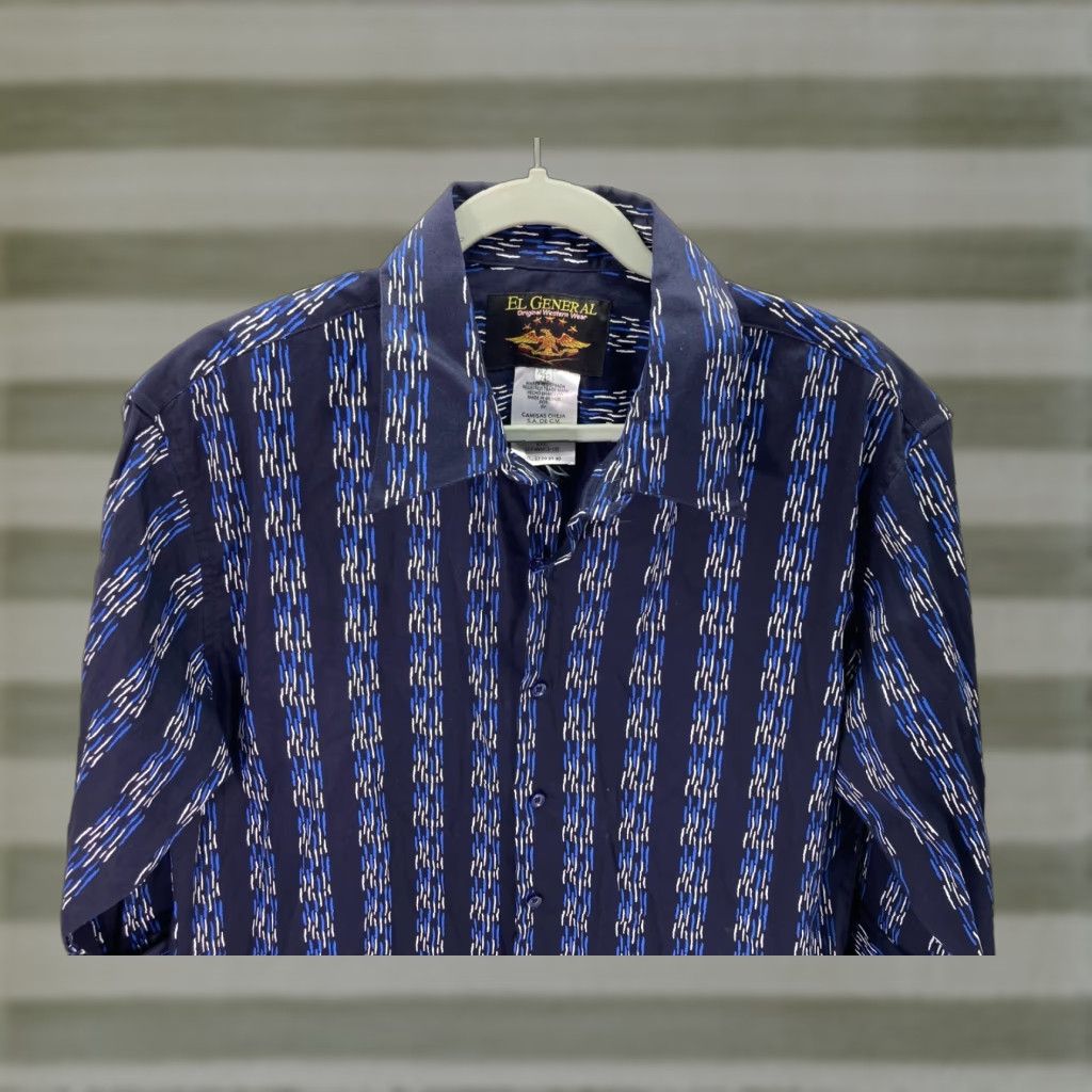 Vintage VINTAGE El General Western Button Up Shirt Mens XL Navy Linked Dash Stripe 3/4 Sleeve Size US XL / EU 56 / 4 - 1 Thumbnail